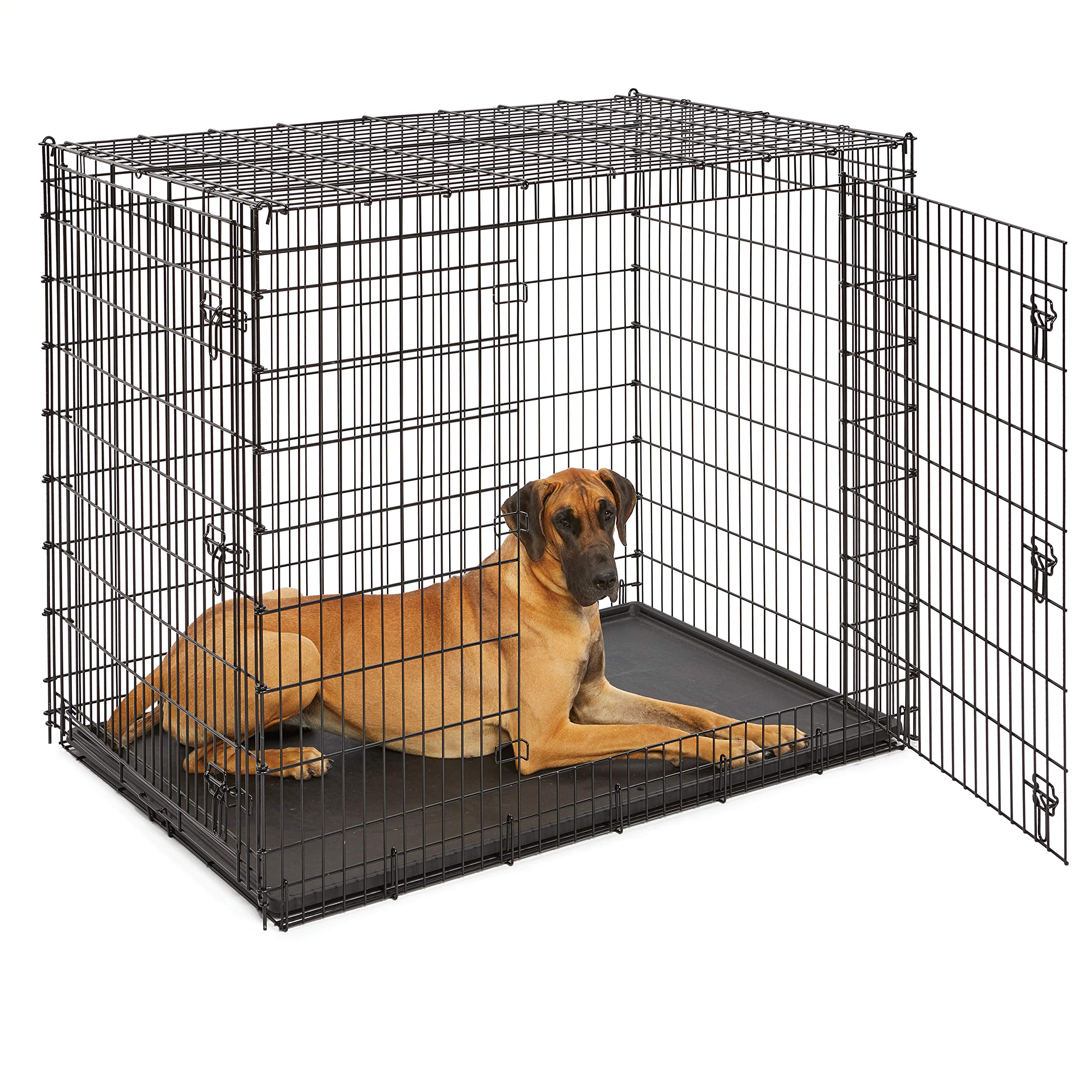 Midwest Homes For Pets Ginormous Double Door 54-Inch Dog Crate For Xxl Dogs Breeds; Great Dane, Mastiff, St. Bernard, Drop Pin Assembly Requires Two People; Divider Panel Not Included; Black: Sl54Dd