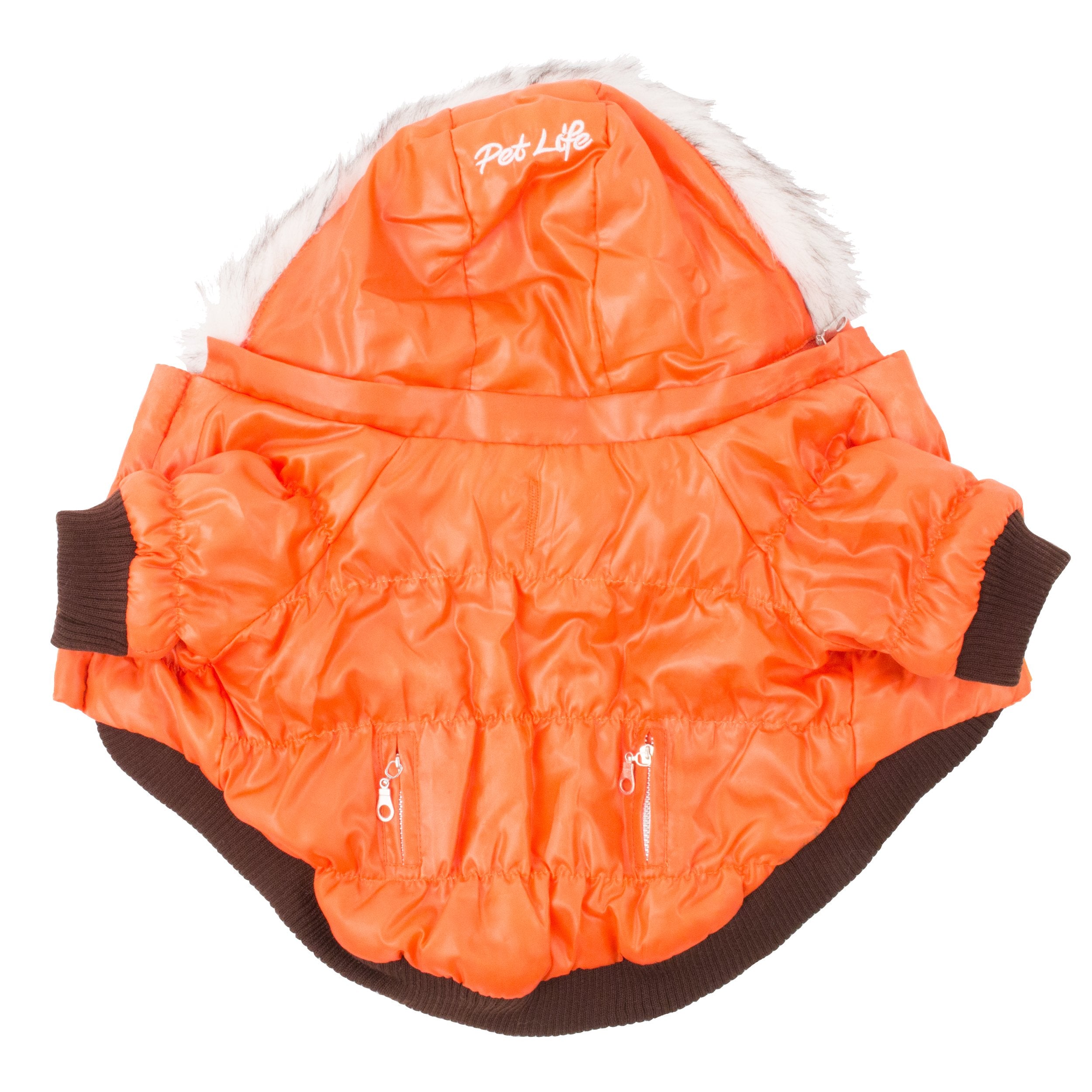 PET LIFE Classic Metallic Fashion Pet Dog Coat Jacket Parka w/ 3M Insulation and Removable Hood, Small, Metallic Orange