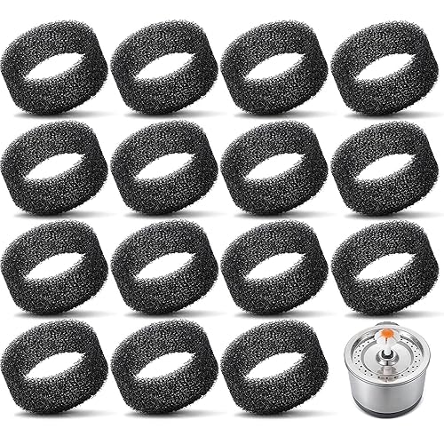 Enhon 16 Pieces Pet Fountain Foam Filters Round Sponge Black Filter Foam Cat Fountain Replacement Filter For 2.5 L/ 84 Oz Stainless Steel Cat Pet Drinking Water Stay Healthy Clean(16 Pieces)