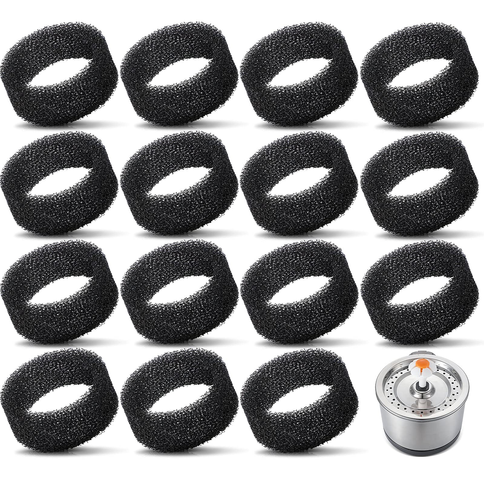 Enhon 16 Pieces Pet Fountain Foam Filters Round Sponge Black Filter Foam Cat Fountain Replacement Filter For 2.5 L/ 84 Oz Stainless Steel Cat Pet Drinking Water Stay Healthy Clean(16 Pieces)