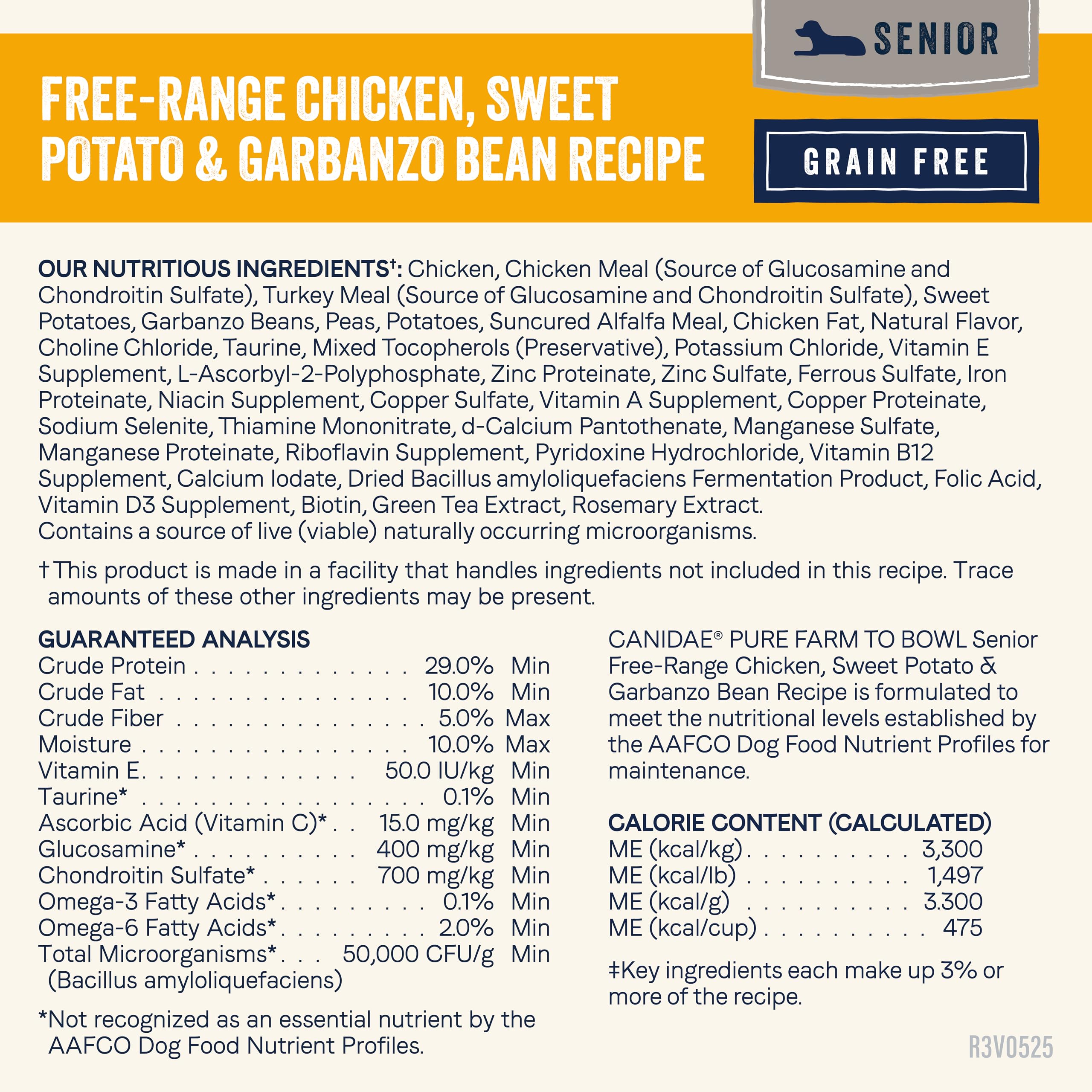 Canidae Pure Farm to Bowl Free-Range Chicken, Sweet Potato & Garbanzo Bean Grain-Free Senior Dog Food, Adult 22lb