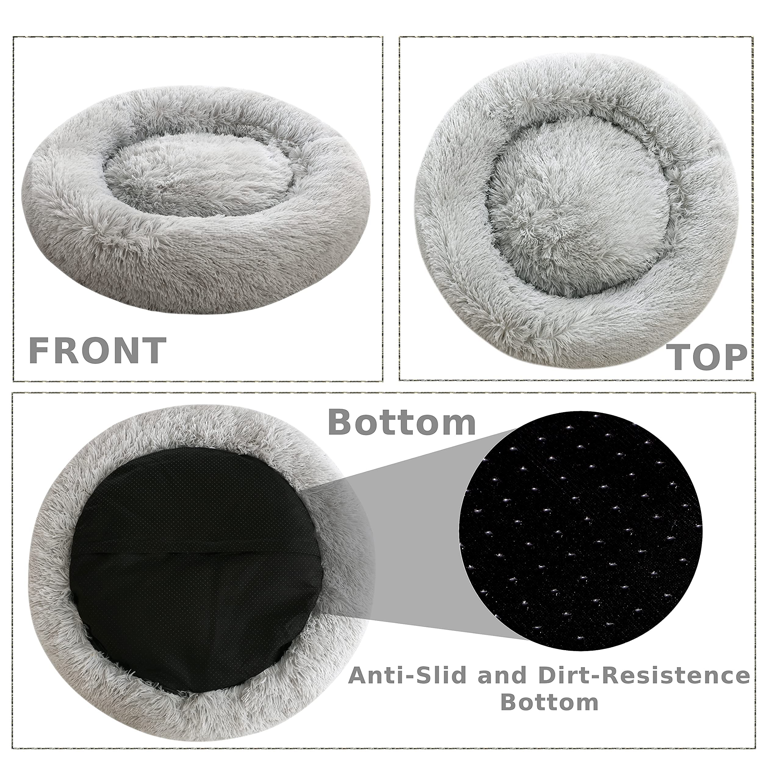 Comlax Calming Donut Dog Beds, 45 Inches Round Cushion With Removable Washable Cover, Anti-Anxiety Faux Fur Cuddler, Fluffy Comf