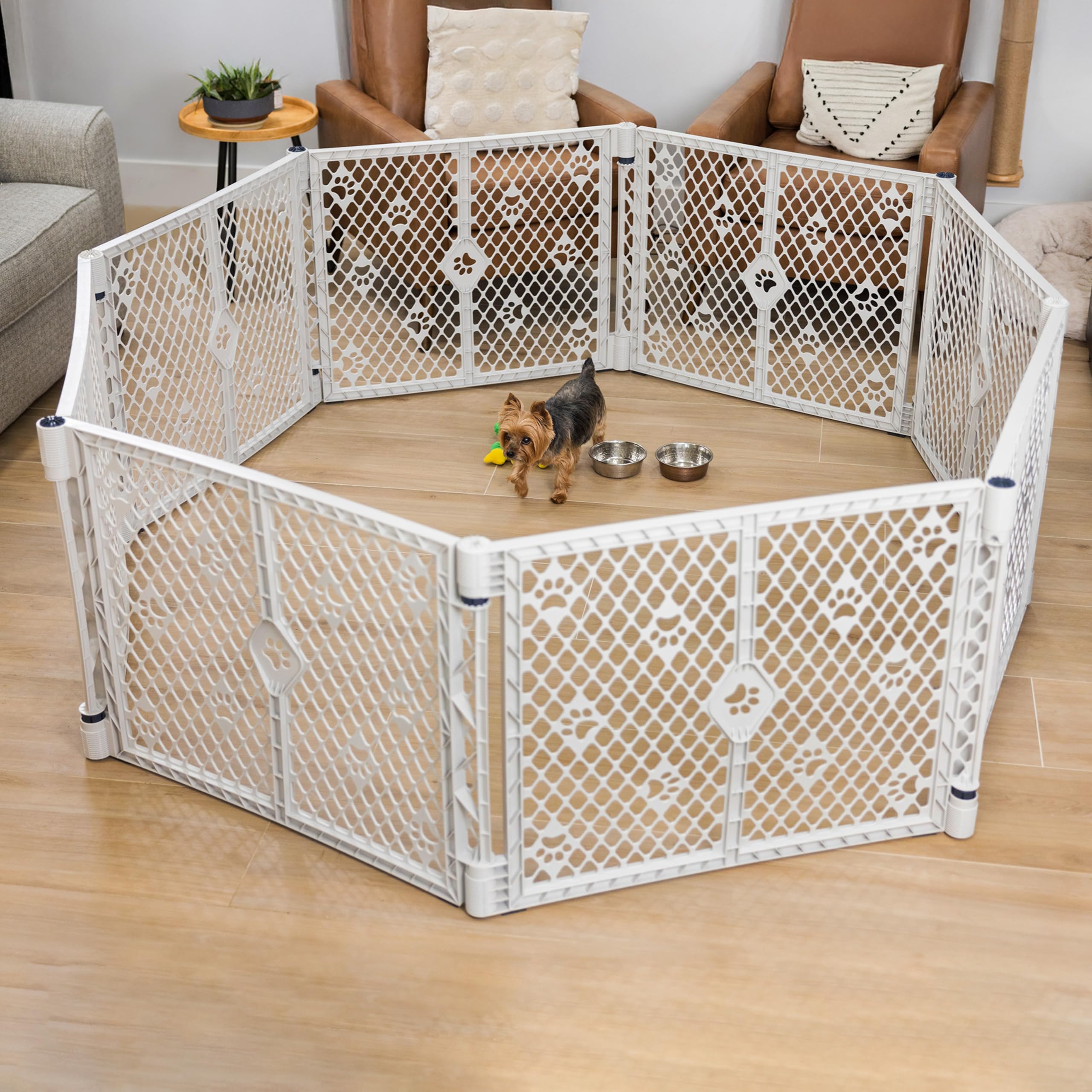 MyPet 8-Panel Paws Petyard, Gray Dog Playpen, Durable & UV-Resistant Puppy Playpen, Indoor/Outdoor Portable Dog Pen, Adjustable
