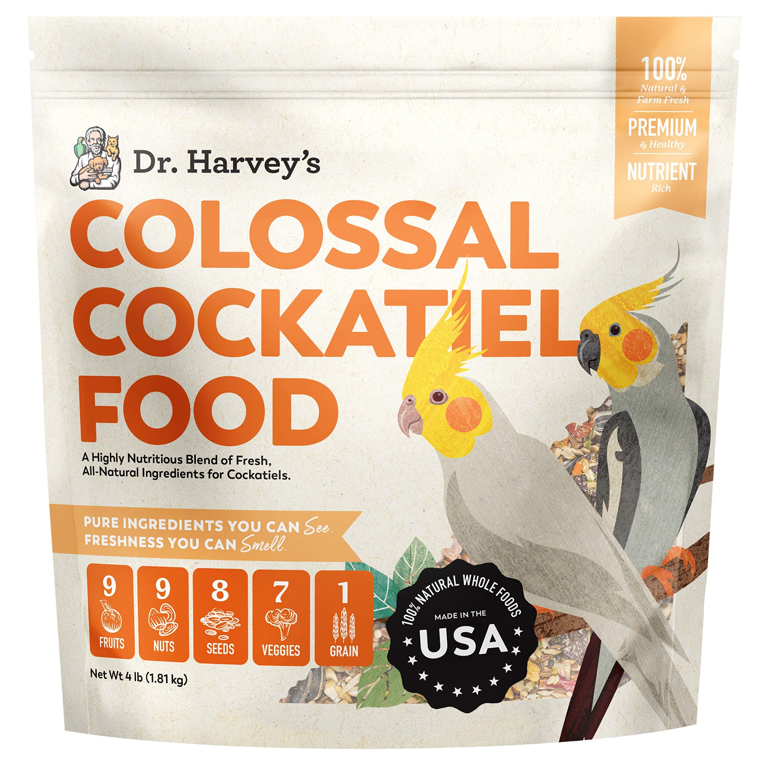Dr. Harveys Colossal Cockatiel Blend, All Natural Daily Food for Cockatiels (4 pounds)