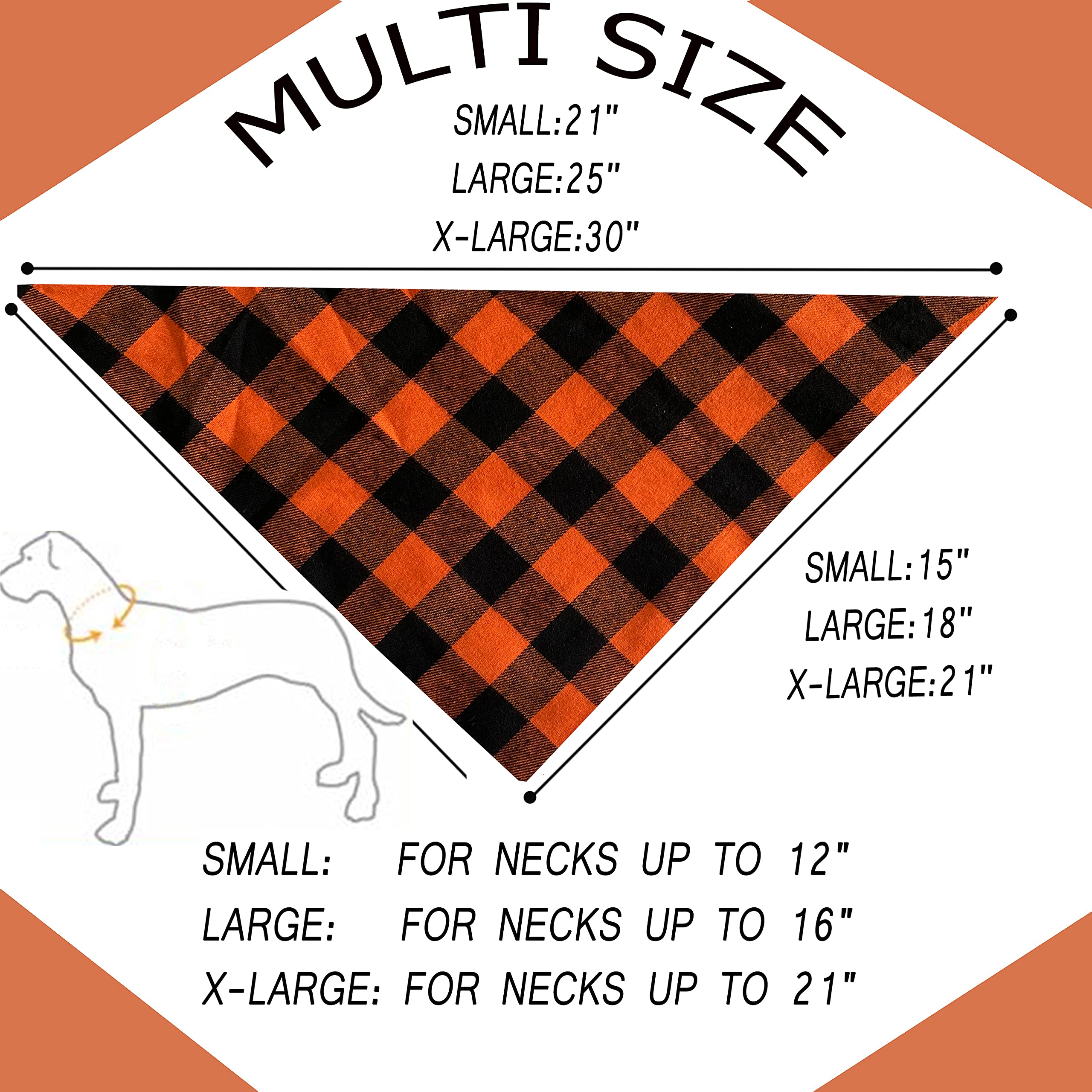 Realeaf Thanksgiving Fall Dog Bandanas 2 Pack, Orange Plaid Pet Scarf For Boy And Girl, Premium Durable Fabric, Holiday Halloween Bandana For Large And Extra Large Dogs (X-Large)