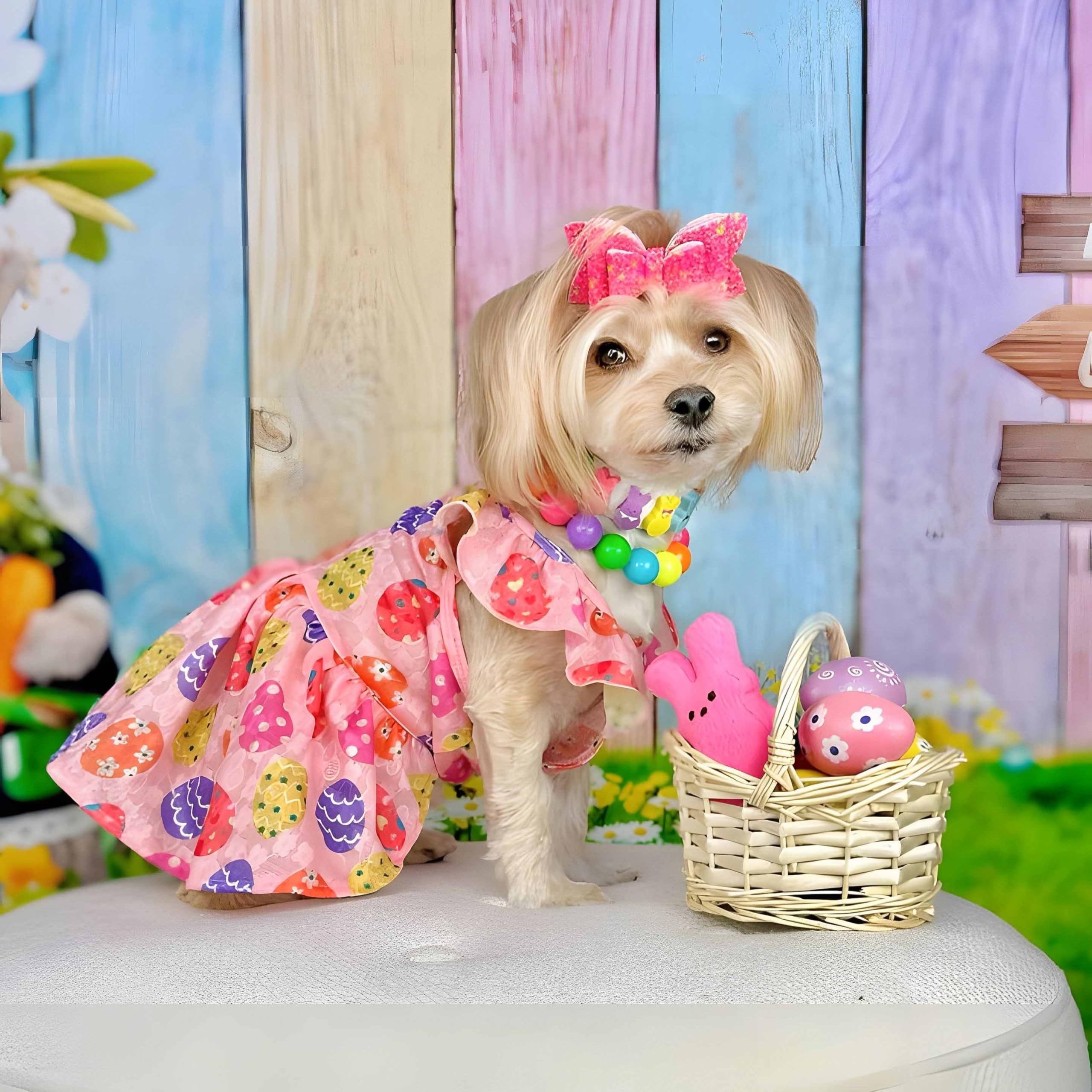 Fitwarm Easter Egg Dog Dress, Holiday Dog Clothes for Small Dogs Girl, Pet Easter Outfit, Pink, Yellow, Purple, XXS