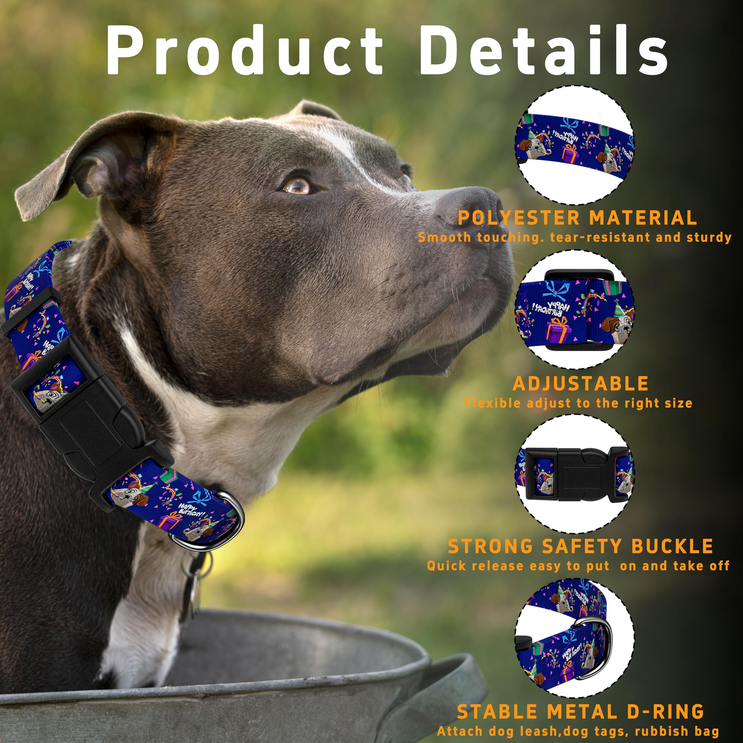 Seyezo Dog Collar, Classical Birthday Gift Boys Girls Puppy Collar For Small Medium Large Dogs, Adjustable Soft Pet Collar With