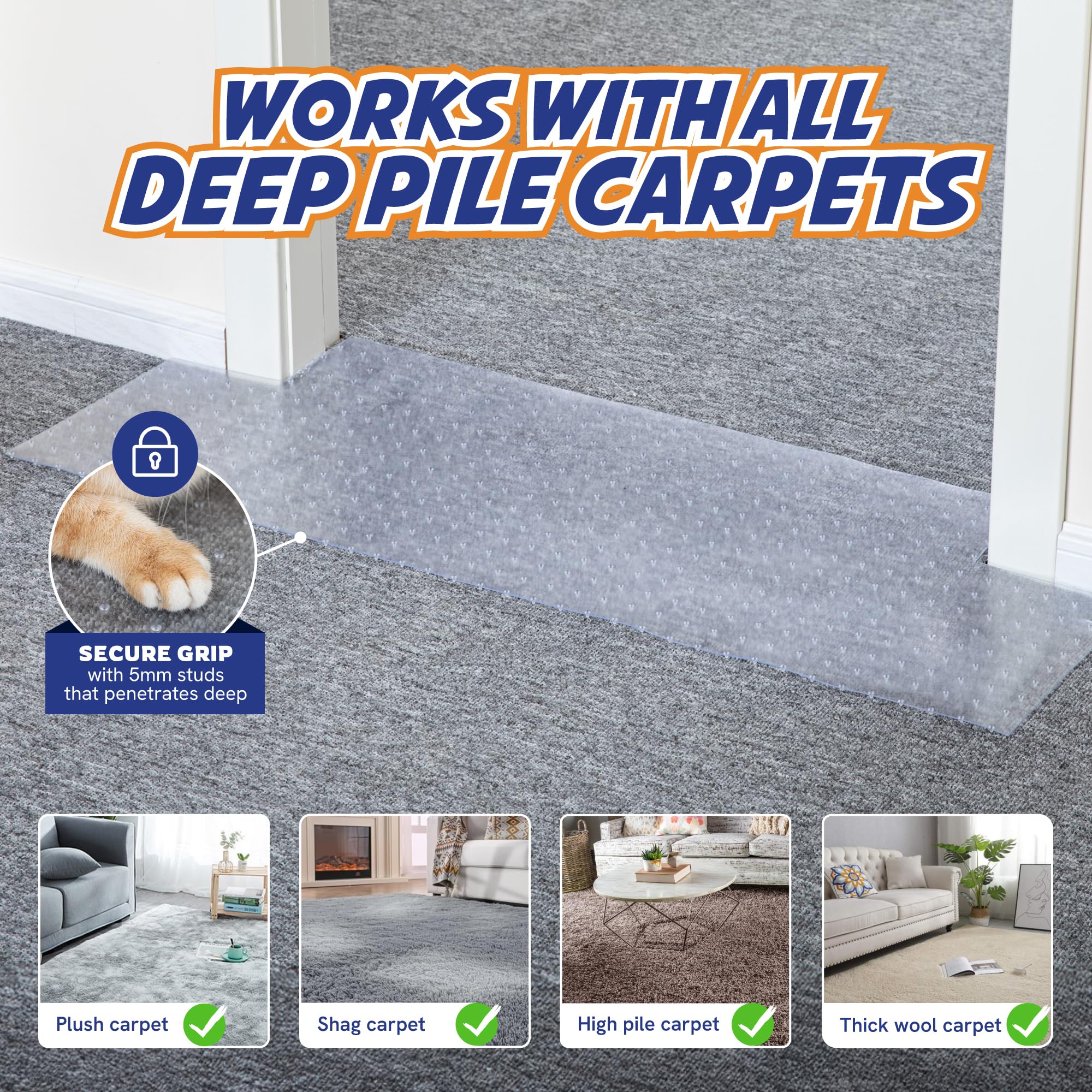 Panther Armor Cat Carpet Protector For Deep Pile Carpet, Stop Cats From Scratching Carpets, Door Edge Protector, Plastic Runner