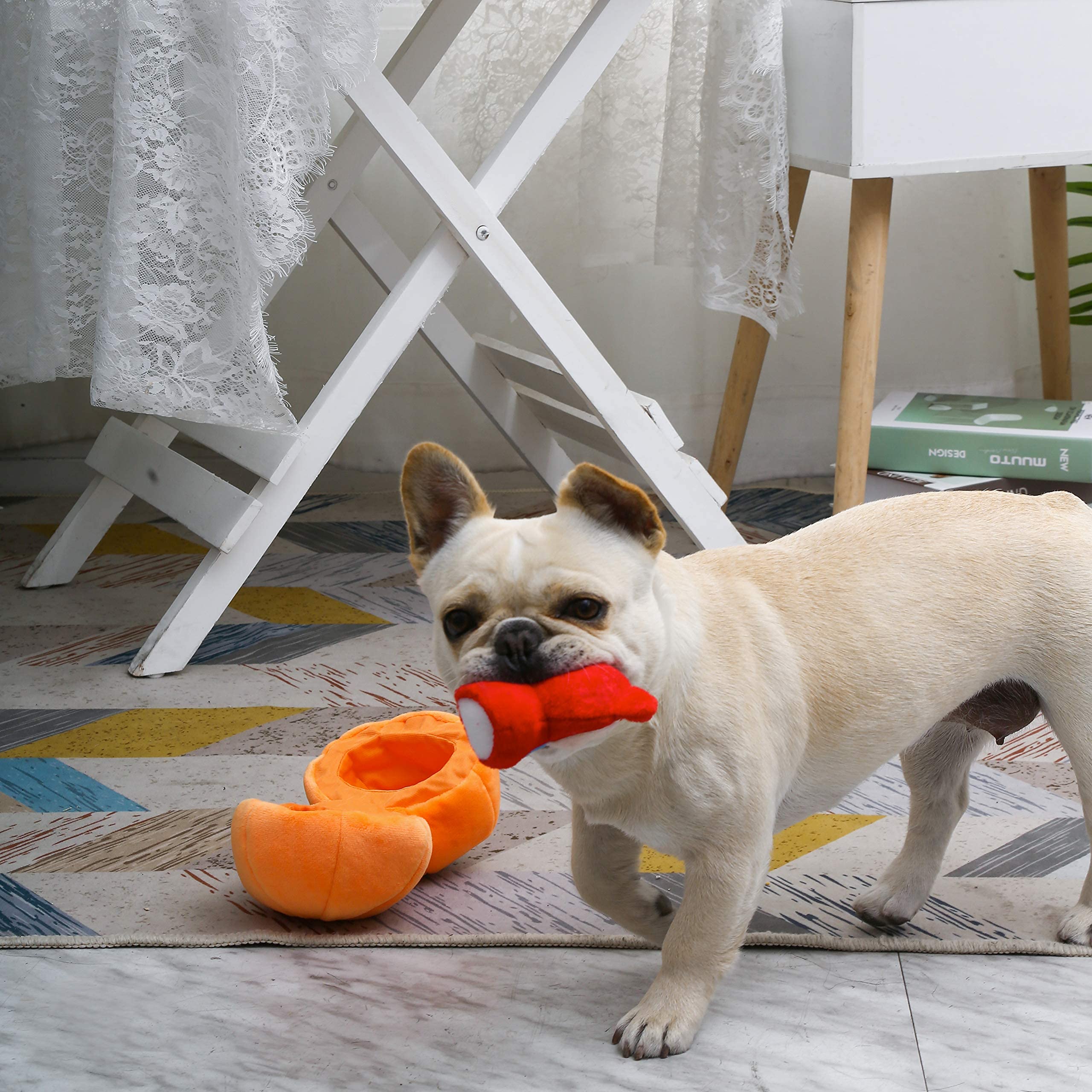 HugSmart Pet -Fruity Critterz | Squeaky Hide and Seek Plush Dog Toys | 2-in -1 Cute Interactive Plush Puzzle Toys for Small Medi