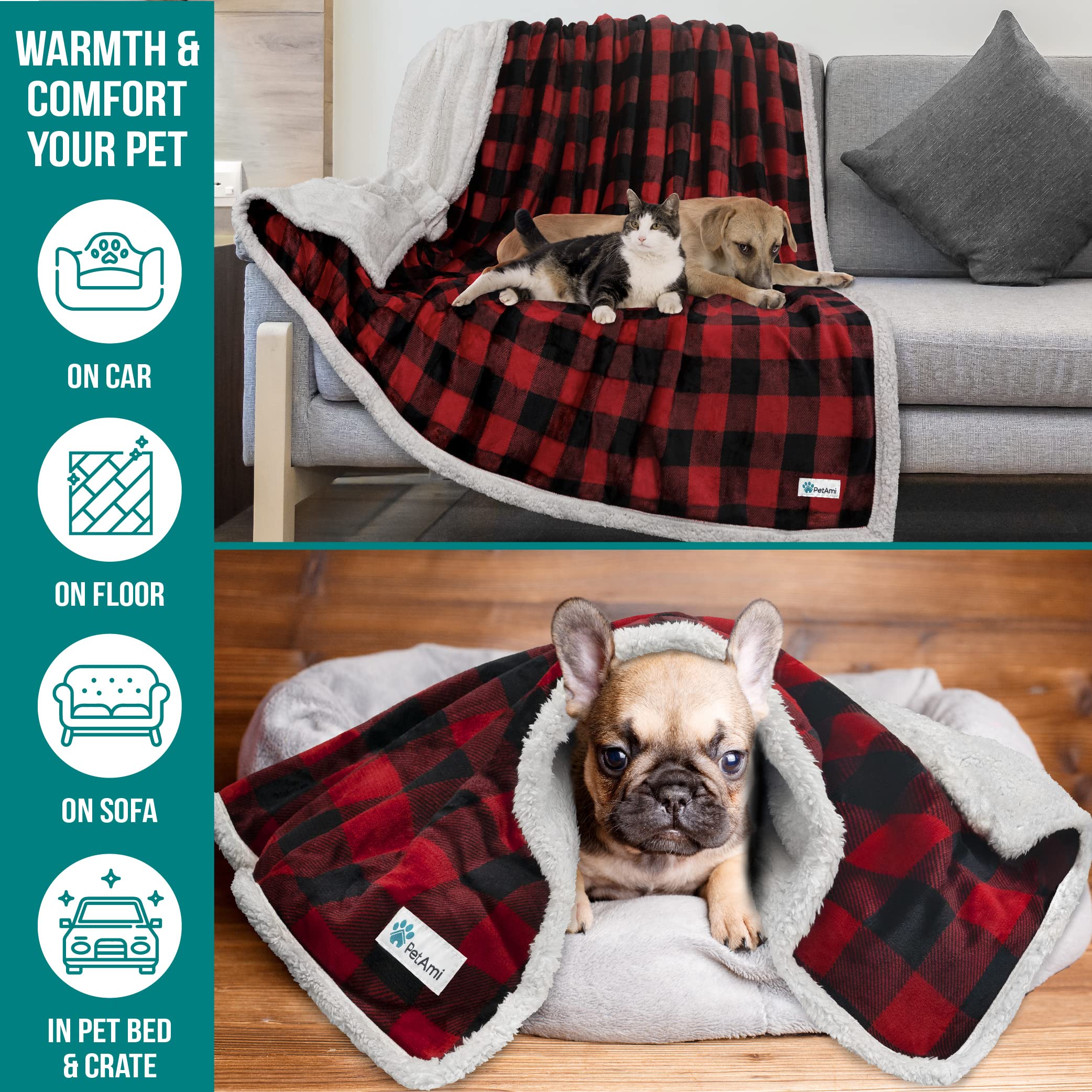 Petami Dog Blanket For Bed, Xl Pet Blanket Large Dogs, Fleece Furniture Couch Cover Protector Sofa Car Crate Kennel, Soft Sherpa