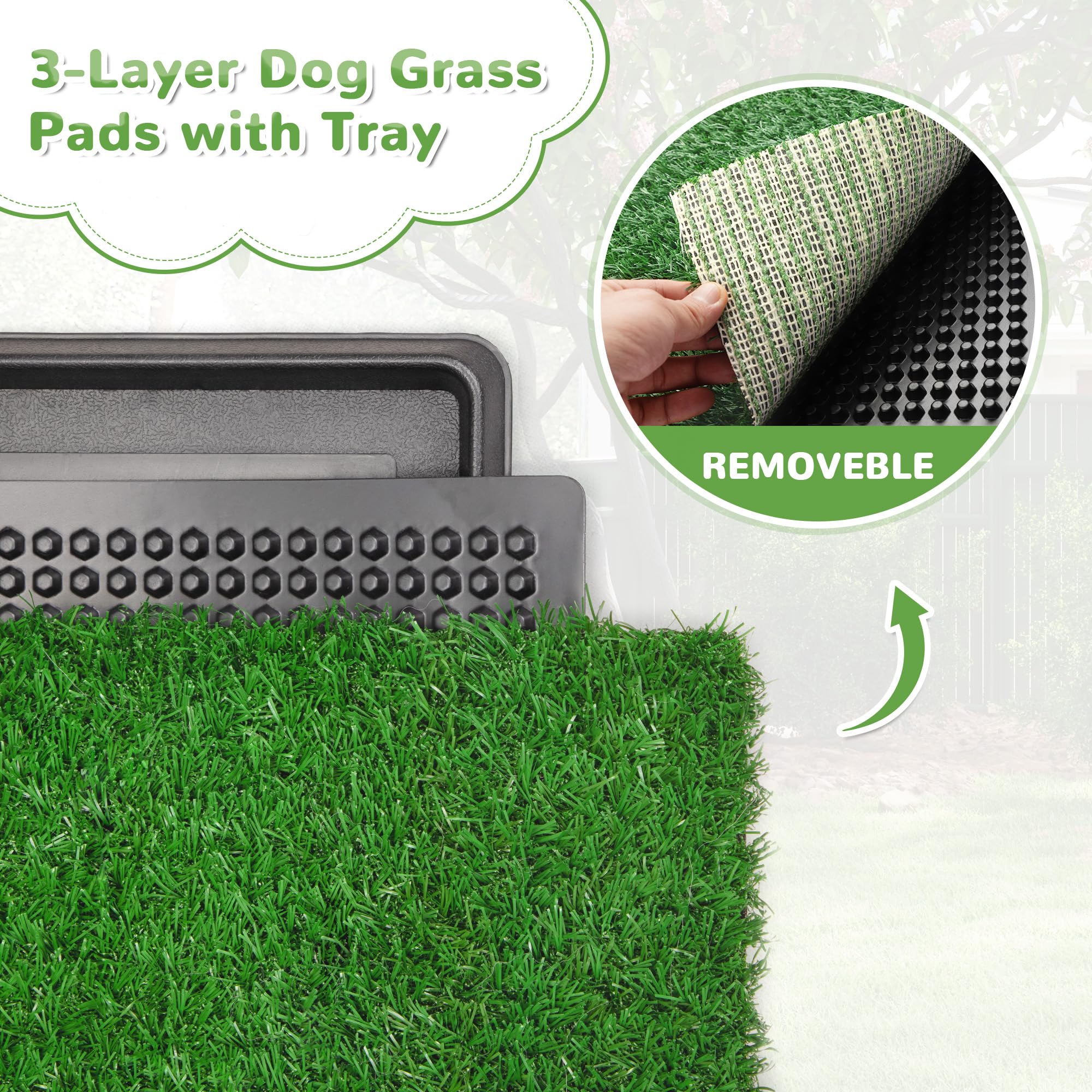 Generic 30'' X 20'' Dog Grass Pad With Tray, 3-Piece Washable Artificial Grass Pee Pad For Dogs, Large Indoor/Outdoor Pet Toilet