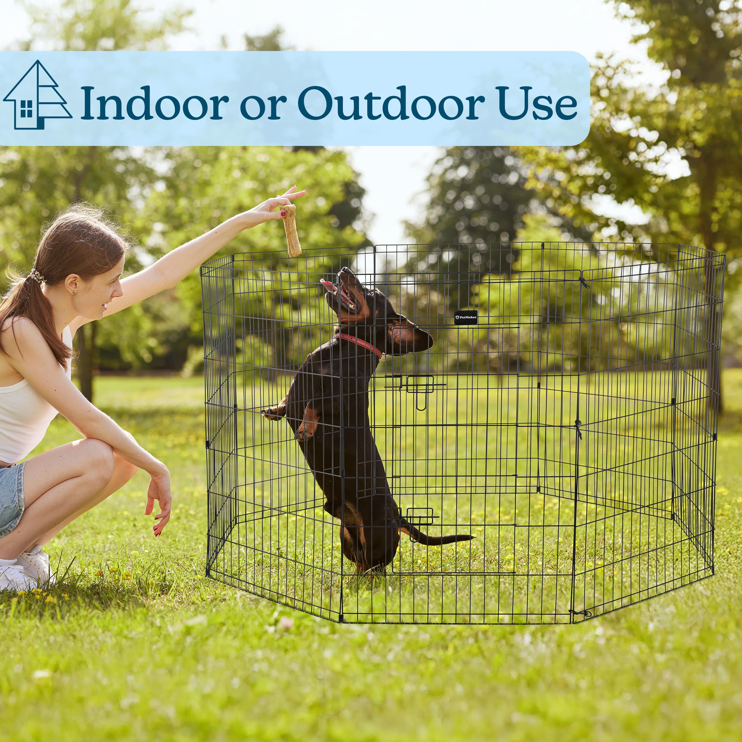 Dog Playpen - Foldable Metal Exercise Puppy Play Pen With Eight 24X42In Extra-Tall Panels And Gate - Indoor/Outdoor Dog Fence Wi