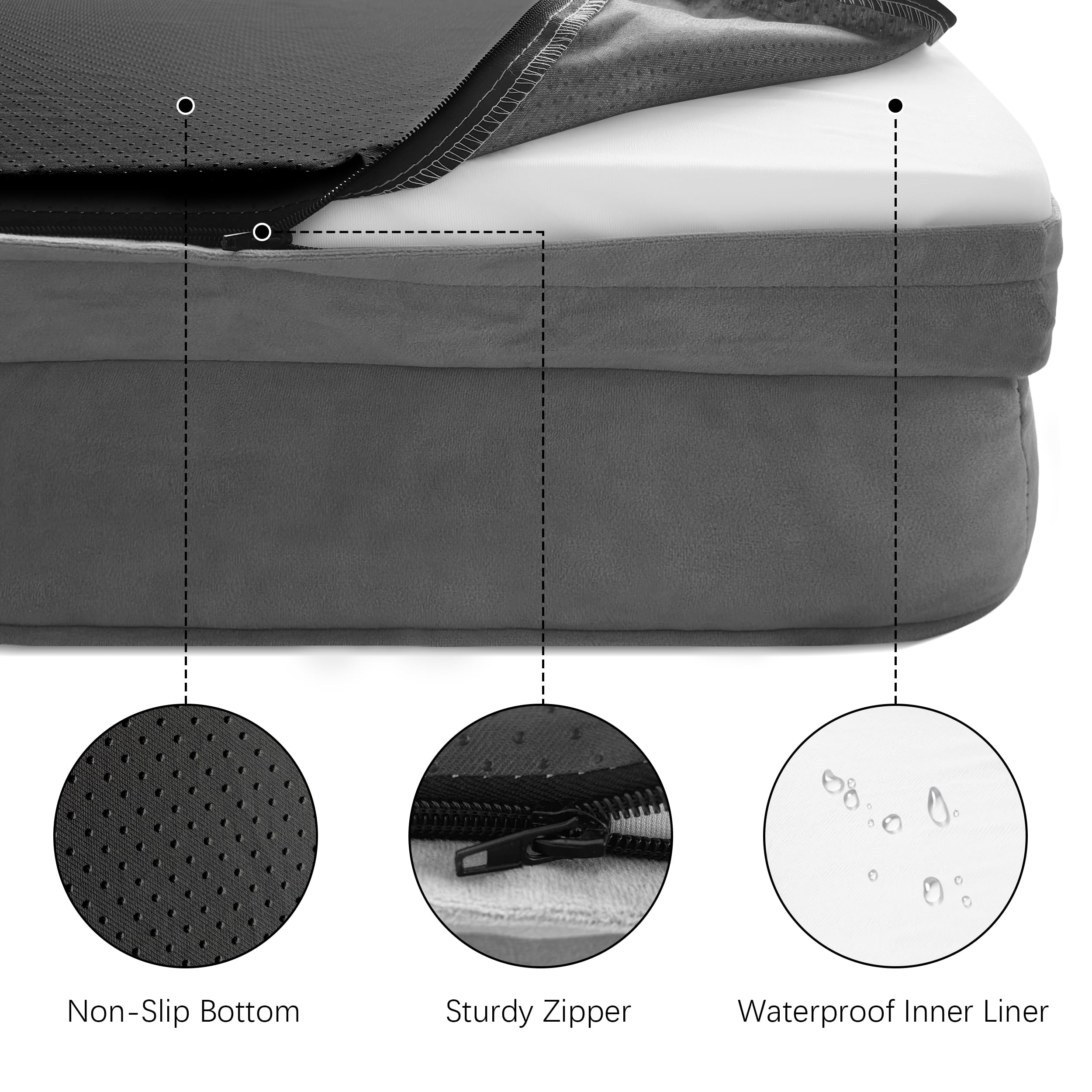 Spotted Play Orthopedic Dog Sofa Bed - Extra Large, Grey, Supportive Foam, Washable Cover, Non-Slip Bottom, 42"L x 32"W x 6.5"Th