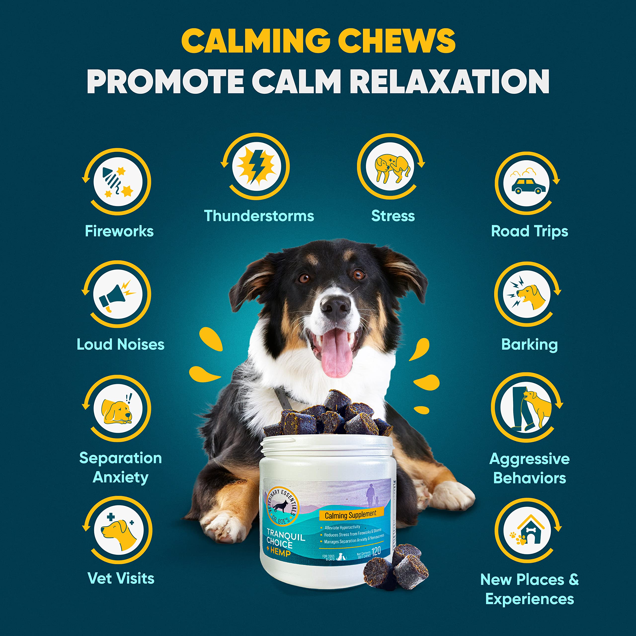 Dr. Boes Veterinary Essentials TranquilChoice Calming Chews for Dogs Anxiety Relief, All-Natural Hemp Oil Dog Calming Treats fo