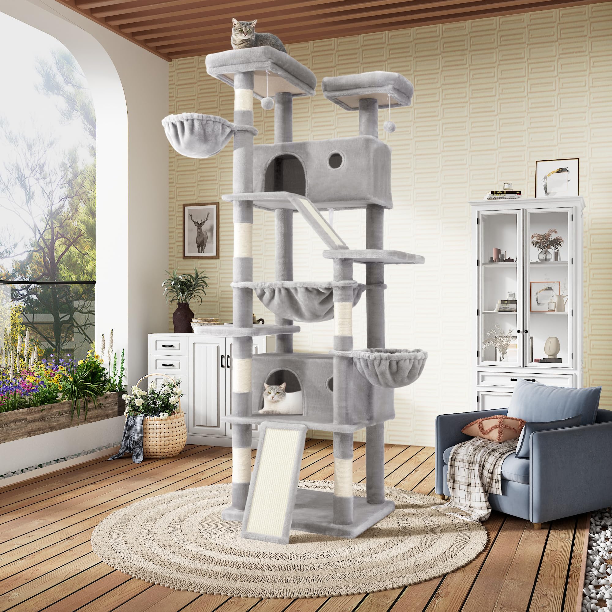 Sha Cerlin 81In Multi-Level Tall Cat Tree Tower For Indoor Kitties/Larger Cat Condo Furniture With Hammock/Cozy Pussycat Perches