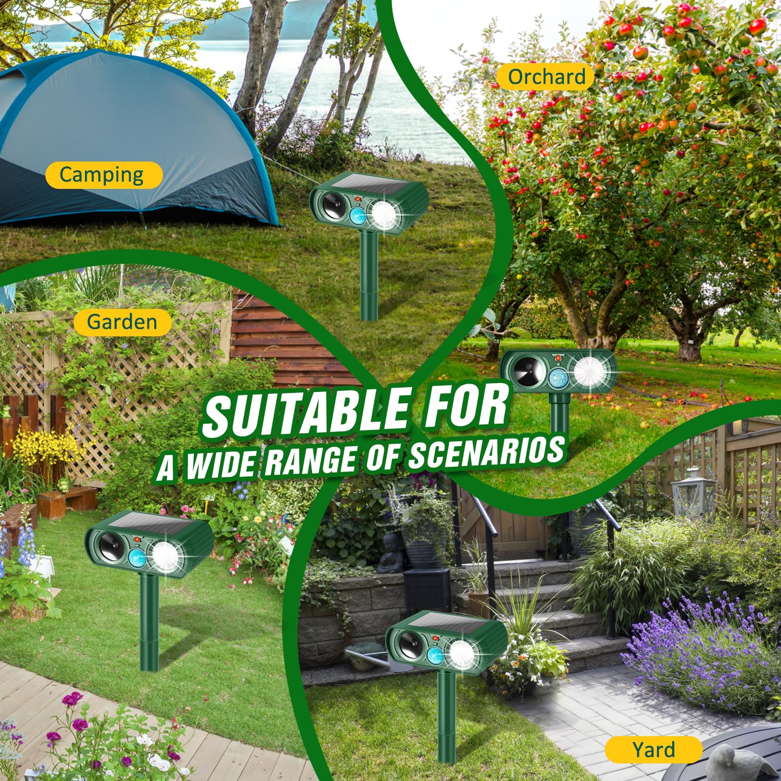Outdoor Solar Powered Cat Deterrent, Ultrasonic Cat Deterrent With Motion Sensor And Flashing Light, Waterproof Deterrent Device