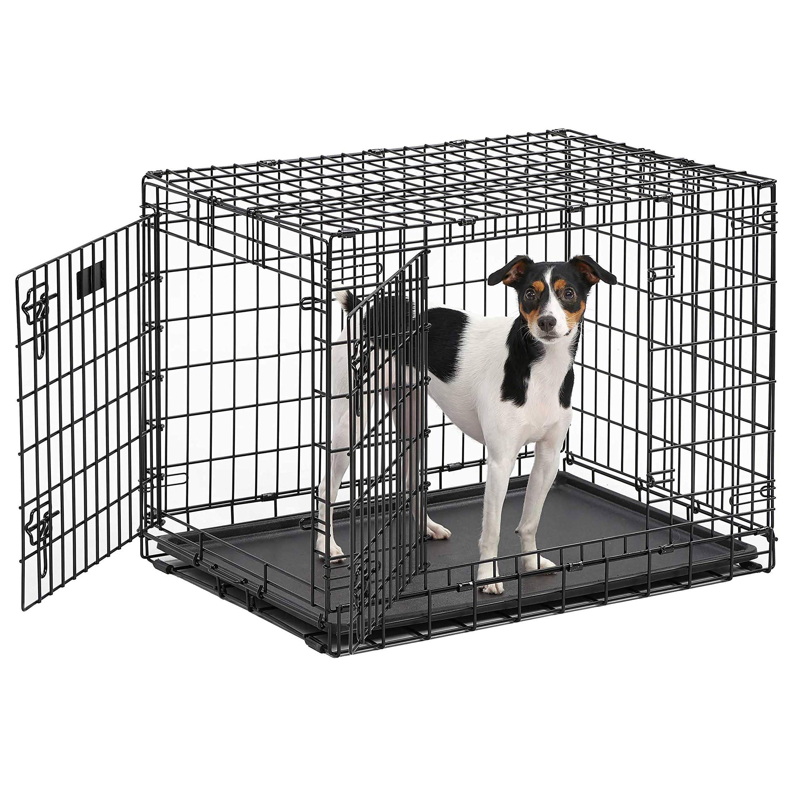 Midwest Homes For Pets Ultima Pro Series 30' Dog Crate | Extra-Strong Double Door Folding Metal Dog Crate W/Divider Panel, Floor Protecting 'Roller Feet' & Leak-Proof Plastic Pan