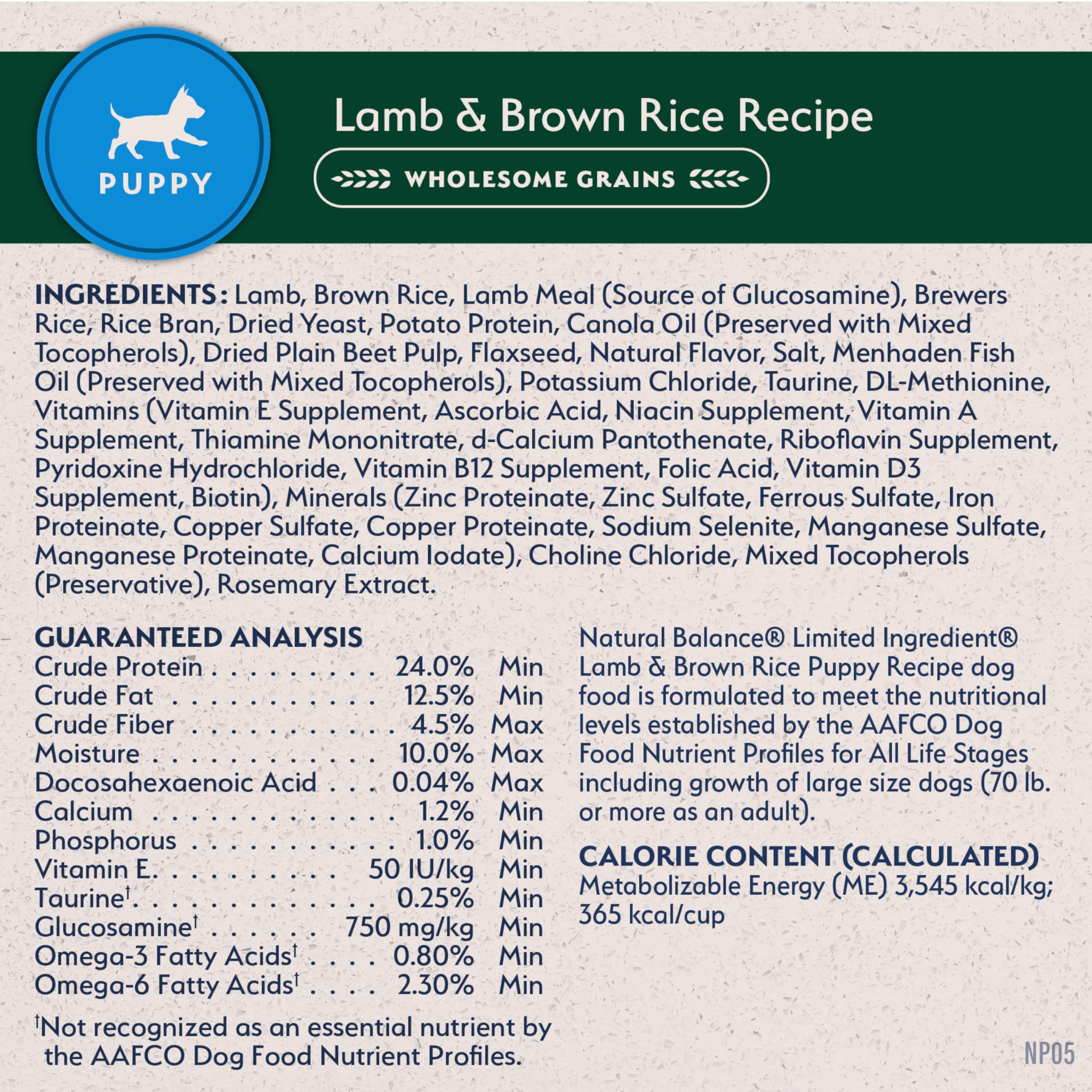 Natural Balance Limited Ingredient Puppy Dry Dog Food with Healthy Grains, Lamb & Brown Rice Recipe, 12 Pound (Pack of 1)