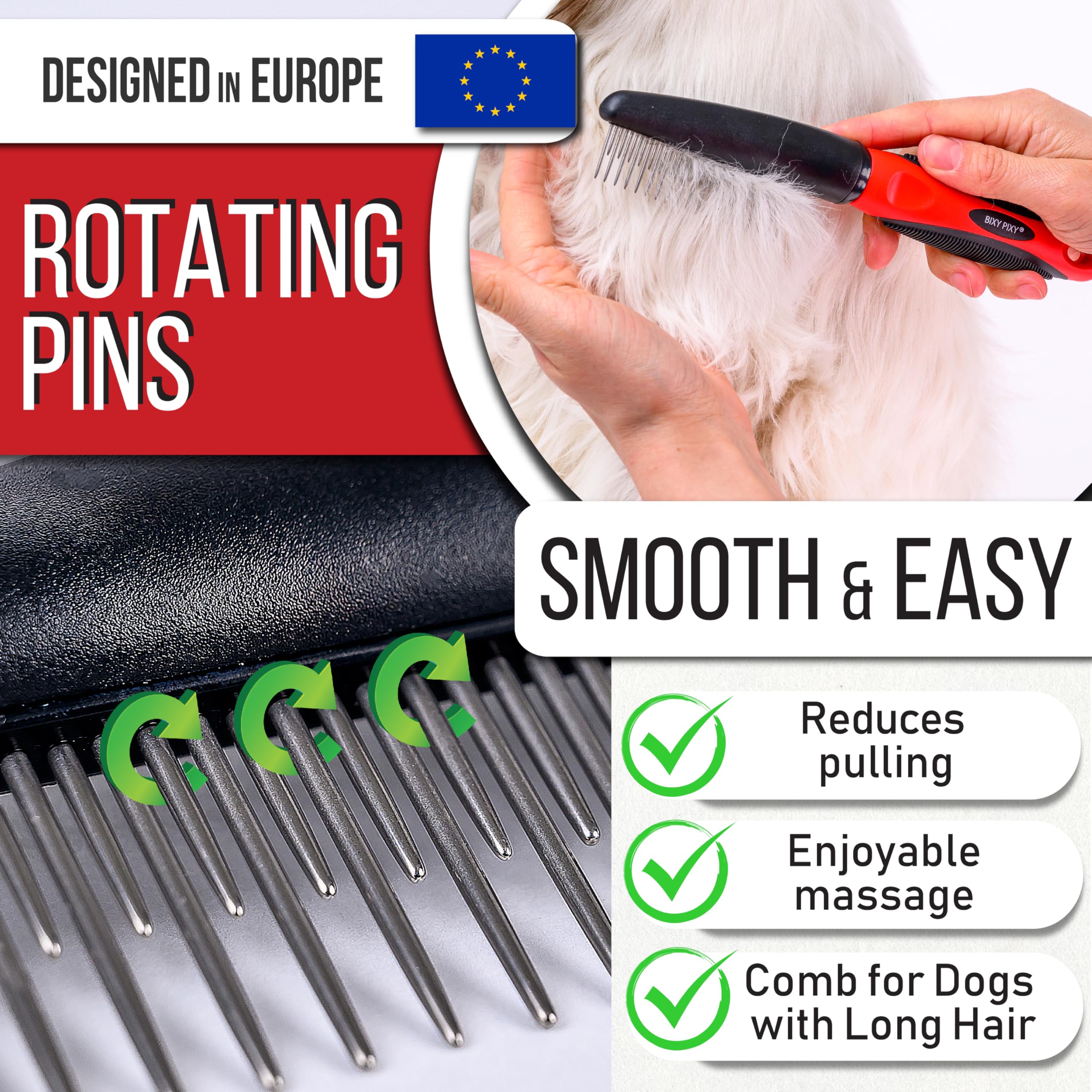 Poodle Comb With Rotating Teeth - 5-In-1 Dog Dematting Tool - Used For Small Size Breeds And Puppies - Cat Comb For Shedding And