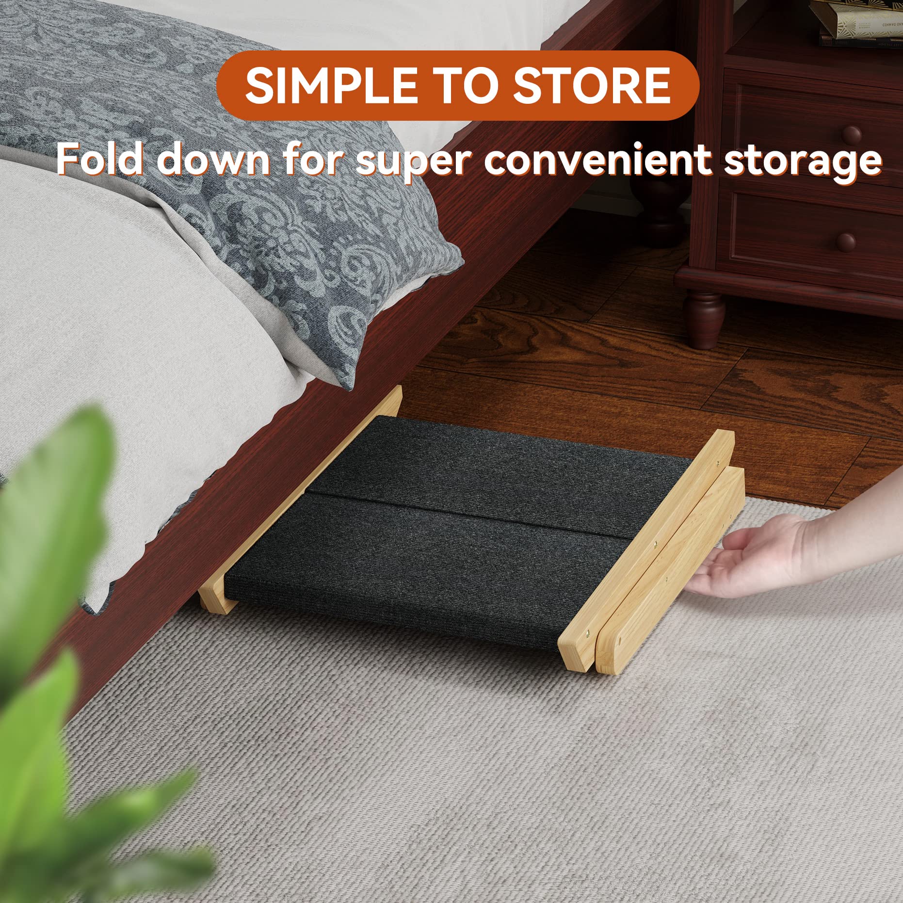 Runlexi Pet Stairs/Steps, Small Dogs Steps For High Beds, Sofa, Couch, Car, 2-In-1 Foldable Wood Dog Ramp With Non-Slip Pads, Sa