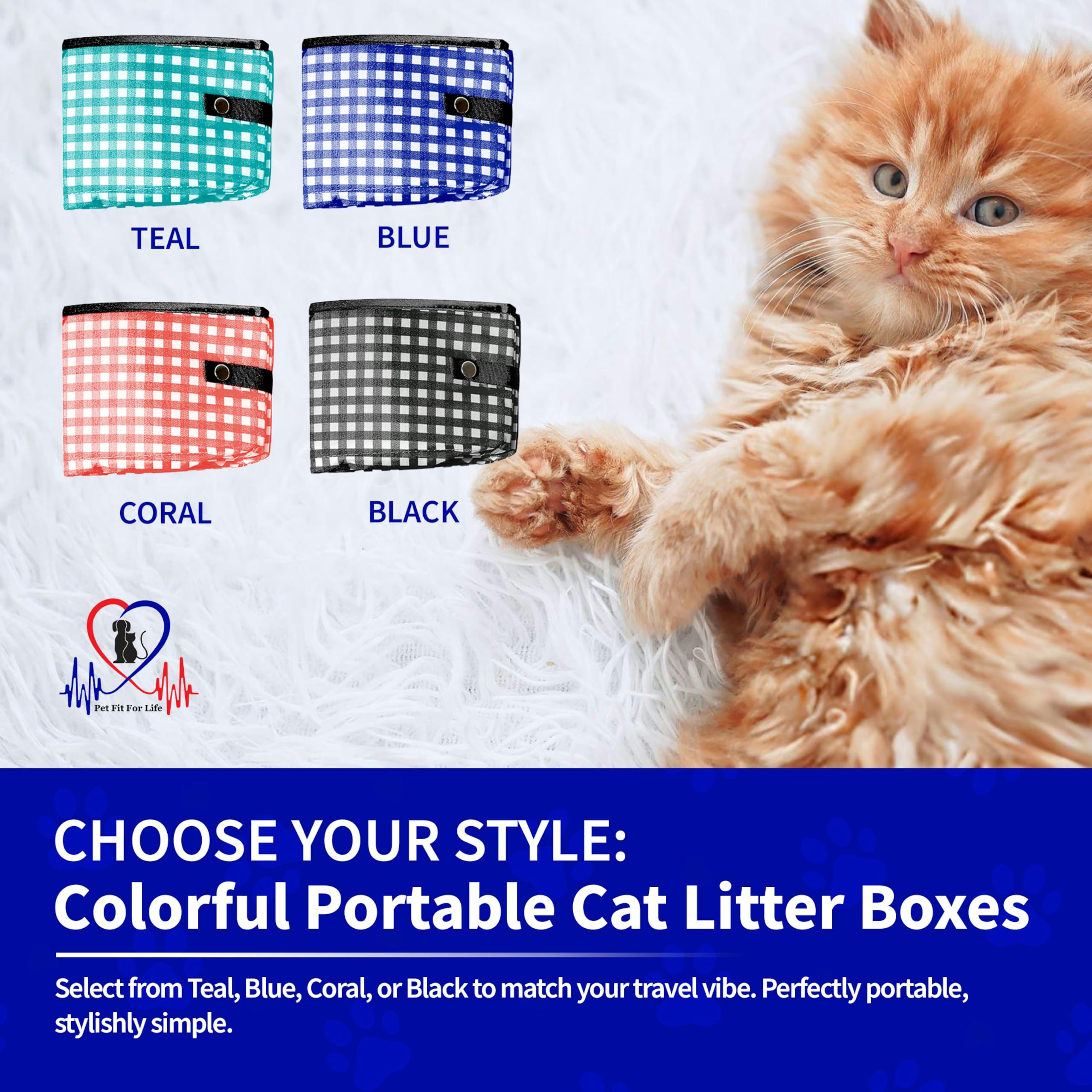 Pet Fit For Life - Vibrant Collapsible Travel Cat Litter Box - Portable, Foldable, Compact Design With Bonus Water Bowl - Ideal For Car & Camping - Reusable, Cats Safe - Blue, (16'X12'X5')