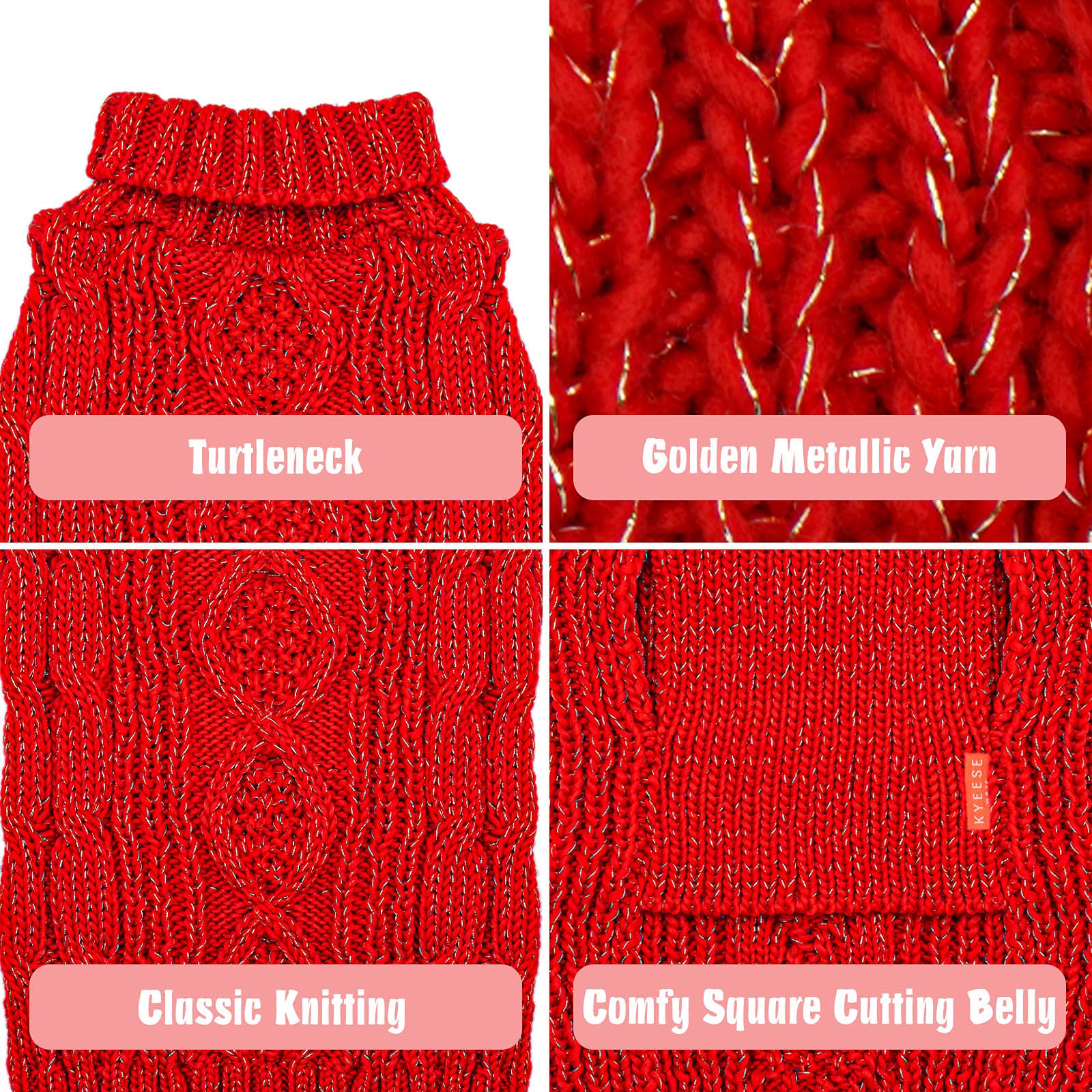 Kyeese Christmas Dog Sweaters For Medium Dogs With Golden Thread Turtleneck Dog Cable Knit Pullover Sweaters For Cold Weather, R
