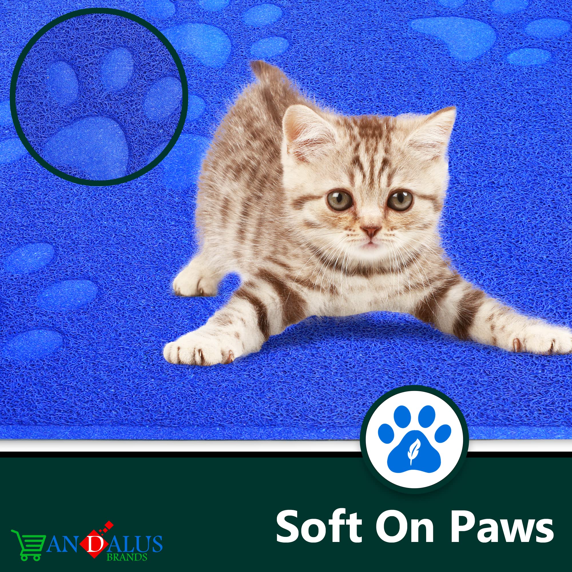 Andalus Premium Cat Litter Mat Pack Of 2-100% Waterproof With Non-Slip Backing Of Litter Box Mat - Soft On Kitty Paws & Easy To Clean Cat Mats For Litter - Blue, Small (15.75' X 11.75')