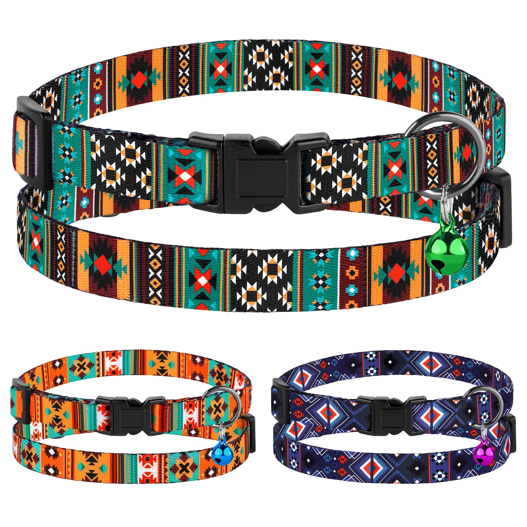Cat Collar Breakaway 2Pcs Adjustable Pattern Tribal Aztec Southwest Safety Pet Collars For Cats Kitten (Aztec + Tribal)