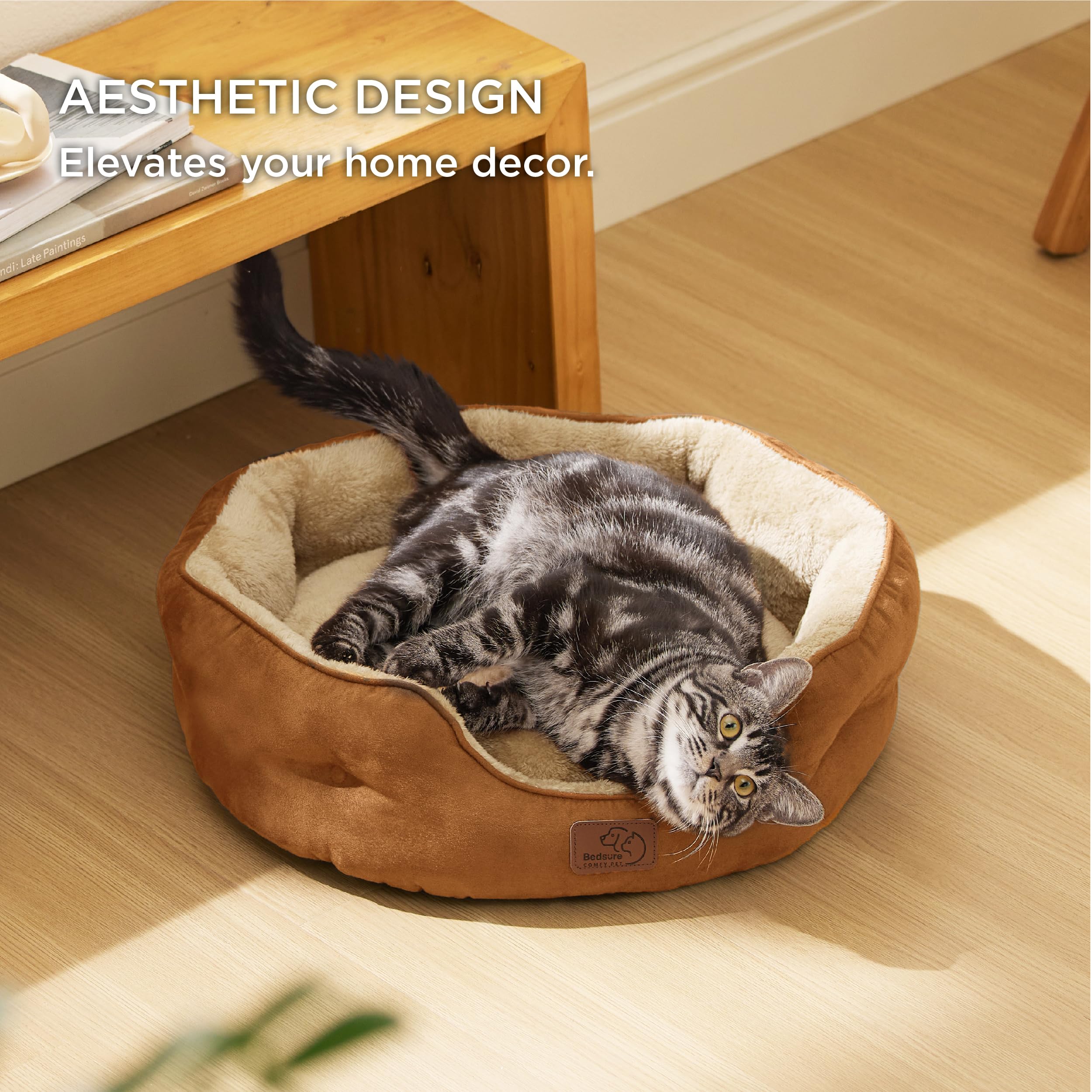 Bedsure Dog Beds For Small Dogs - Round Cat Beds For Indoor Cats, Washable Pet Bed For Puppy And Kitten With Slip-Resistant Bottom, 20 Inches, Terracotta