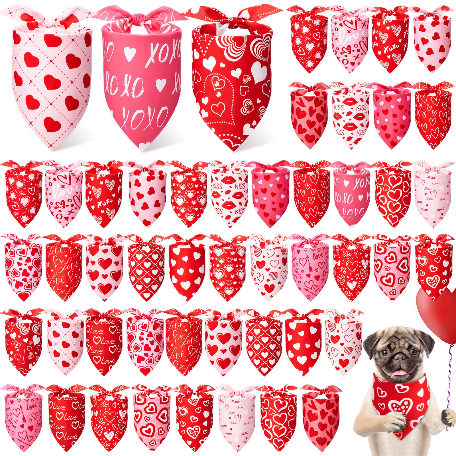Jeere 50 Pieces Mother 's Day Dog Bandanas Bulk Pet Day Gift Pink Romantic Heart Bandanas for Dogs Triangle Kerchief Scarf Bibs 