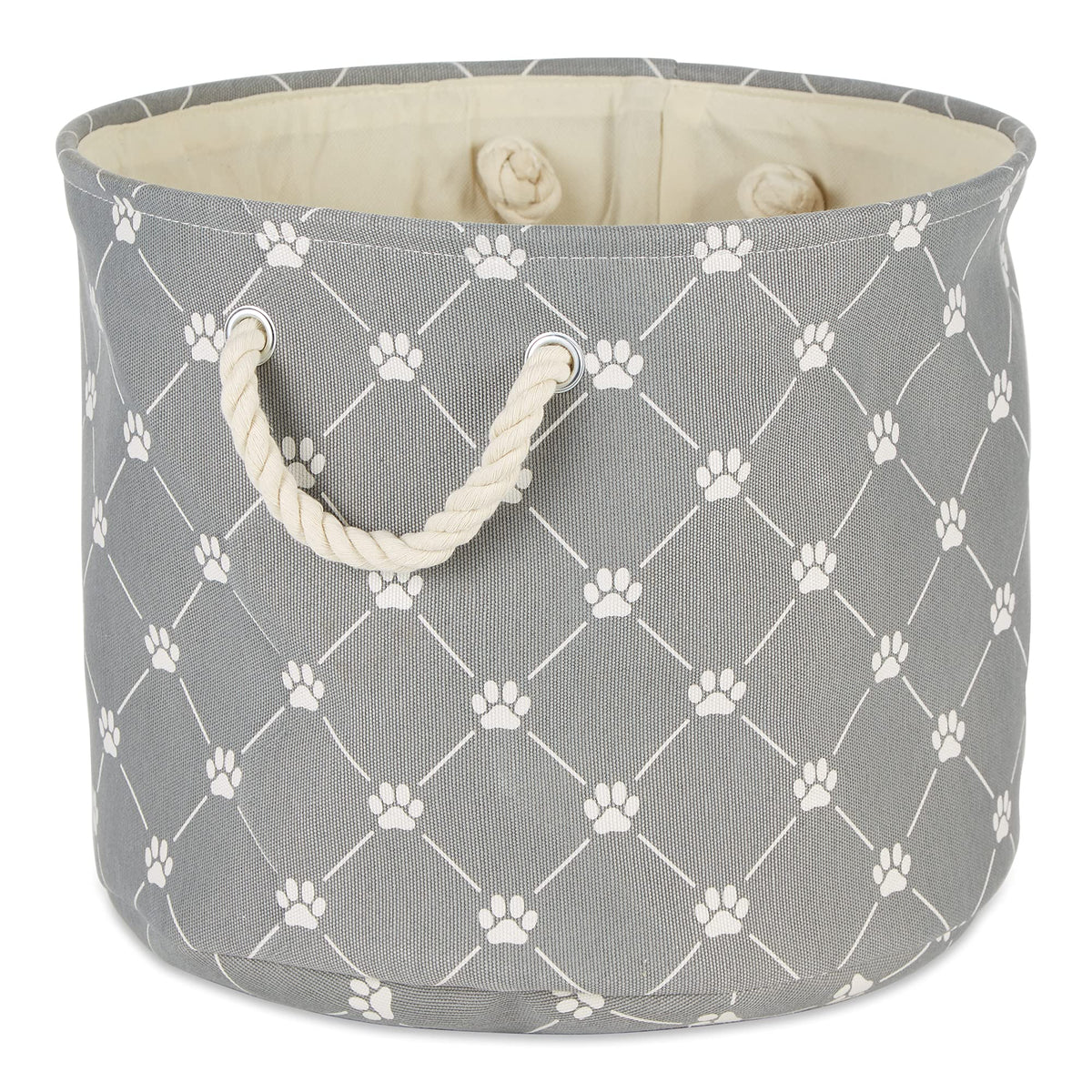 Bone Dry Pet Storage Collection Paw and Bone Print, Medium Round, 12x15x15, Gray Trellis