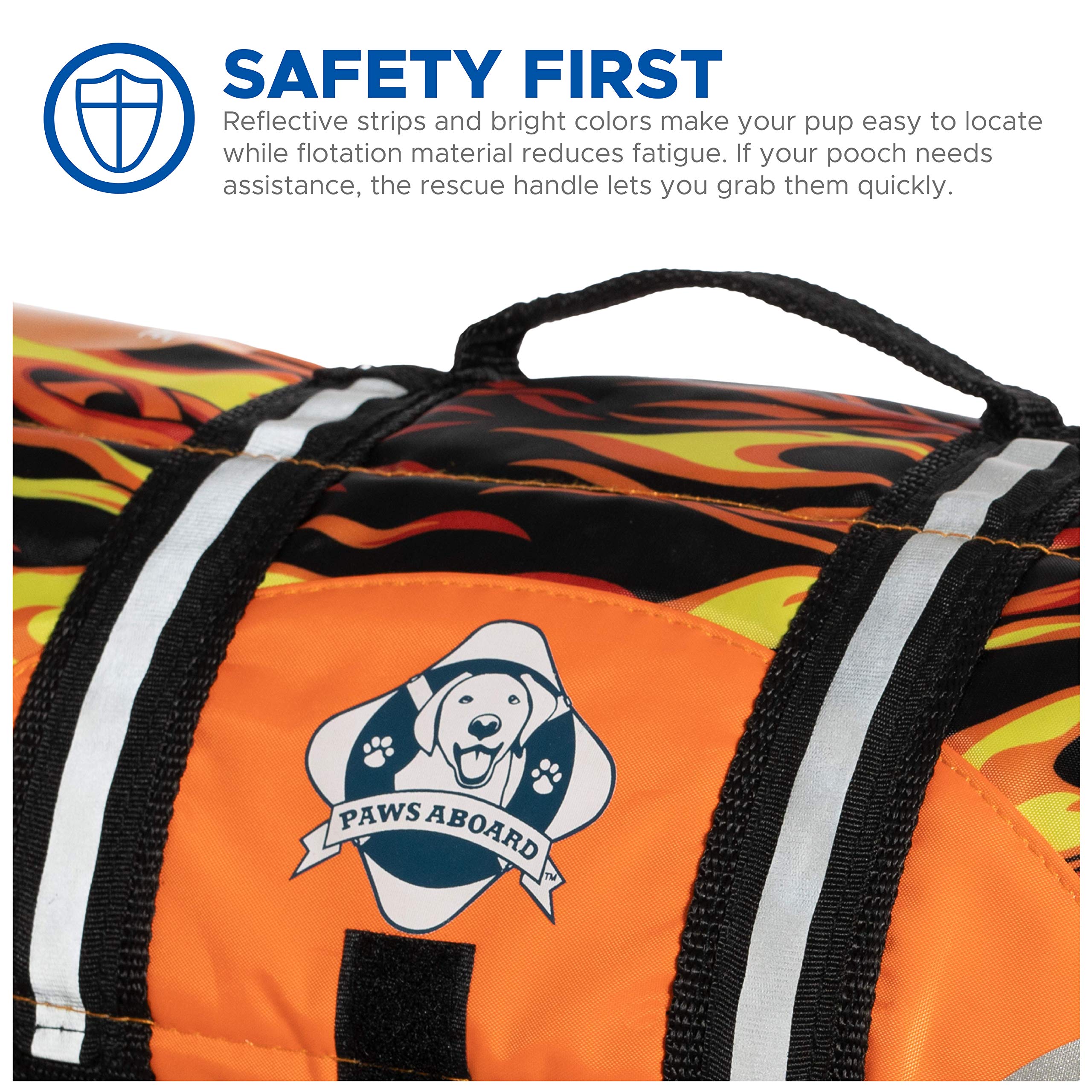 Paws Aboard Dog Life Jacket - Keep Your Canine Safe with a Neoprene Life Vest for Swimming and Boating - Available in Different Sizes, Color and Design to Choose - Racing Flames, Large