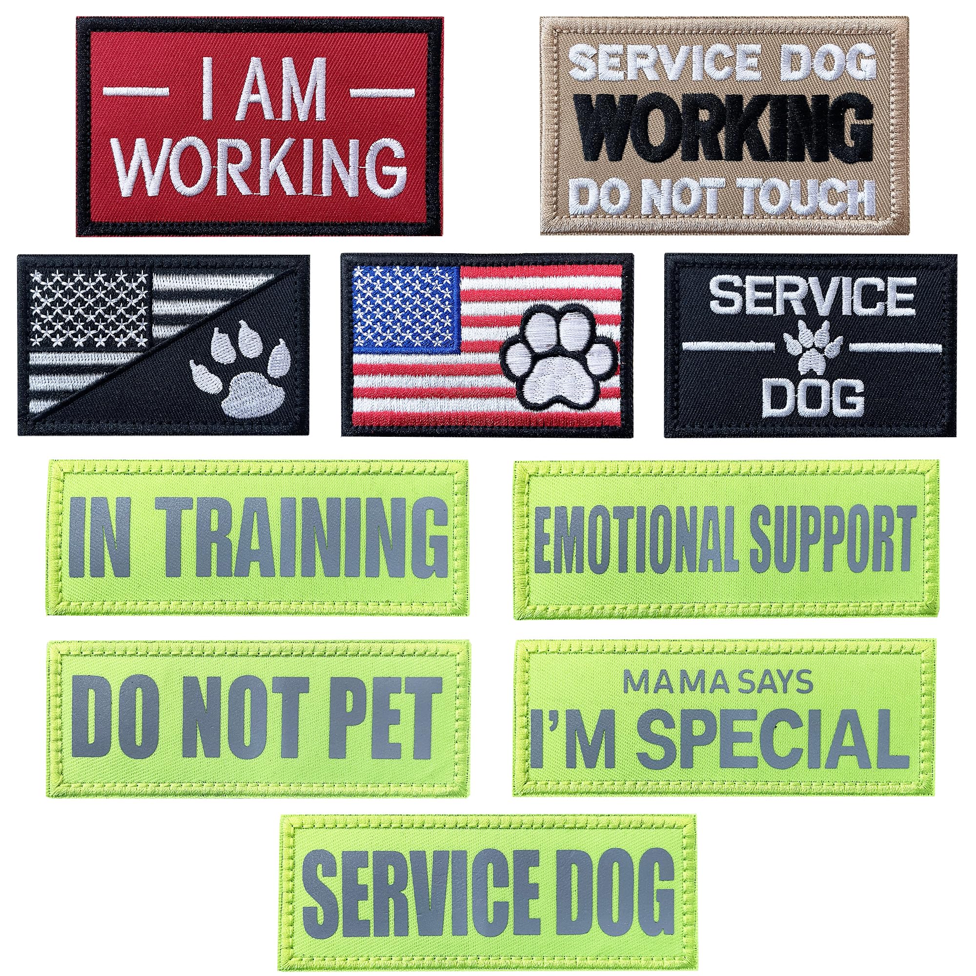 J.Carp 10 Pieces Service Dog Patches Don'T Pet In Training Do Not Touch I'M Special Full Embroidered Badge Emblem Patch For Dogs Harness Vest Clothes Green