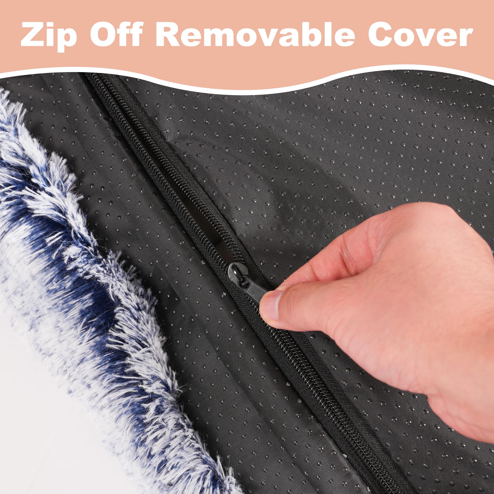 Bedfolks Plush Dog Crate Bed, Washable Cover, Faux Fur Pad, 21''X13'', Dark Blue