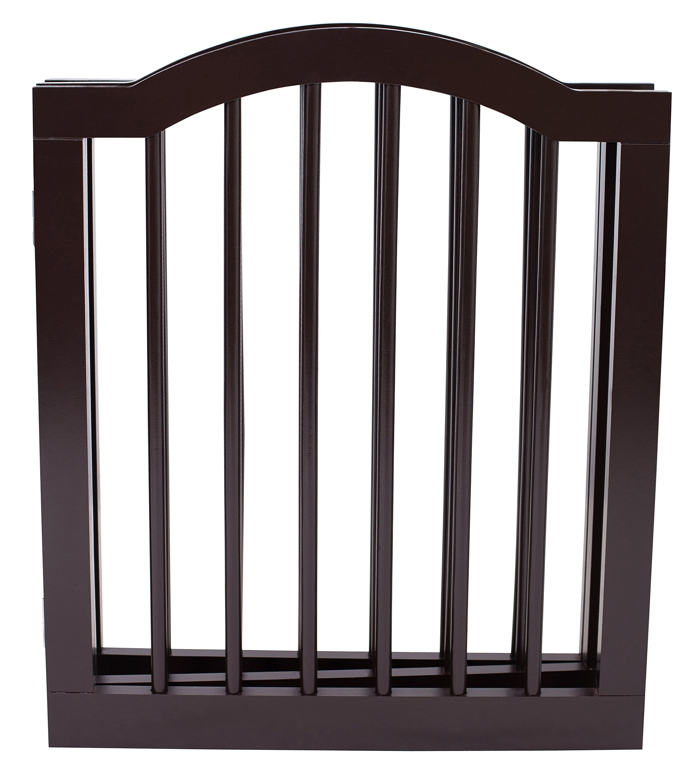 Internet'S Best Arched Top Dog Gate | 4 Panel, 24' H Wooden Pet Barrier For Dogs Or Cats | Freestanding Folding Room Divider For Doorways, Hallways, Stairs, And Porch | Portable, Extra Wide | Espresso