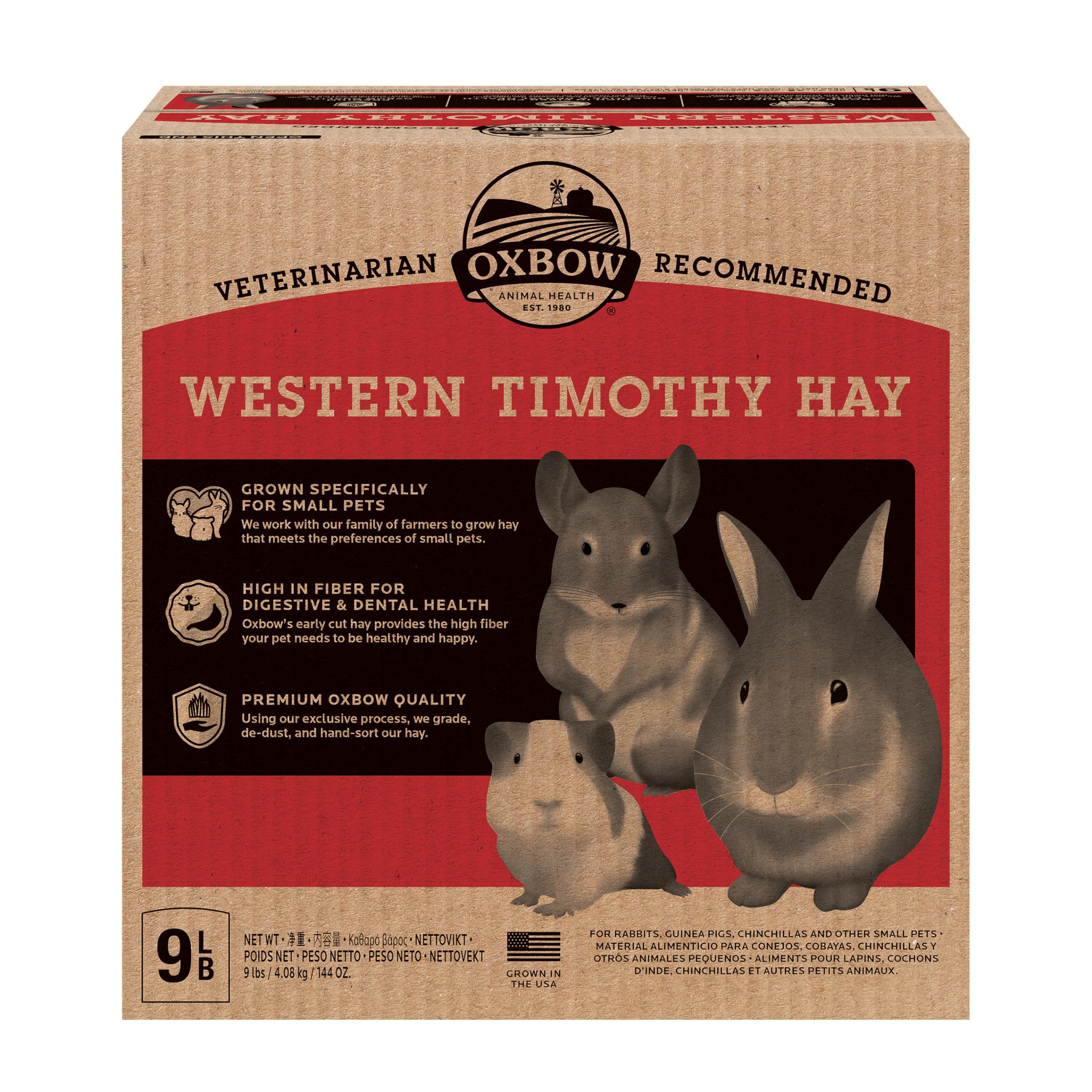 Oxbow Animal Health Western Timothy Hay - All Natural Hay For Rabbits, Guinea Pigs, Chinchillas, Hamsters & Gerbils - 9 Lb.