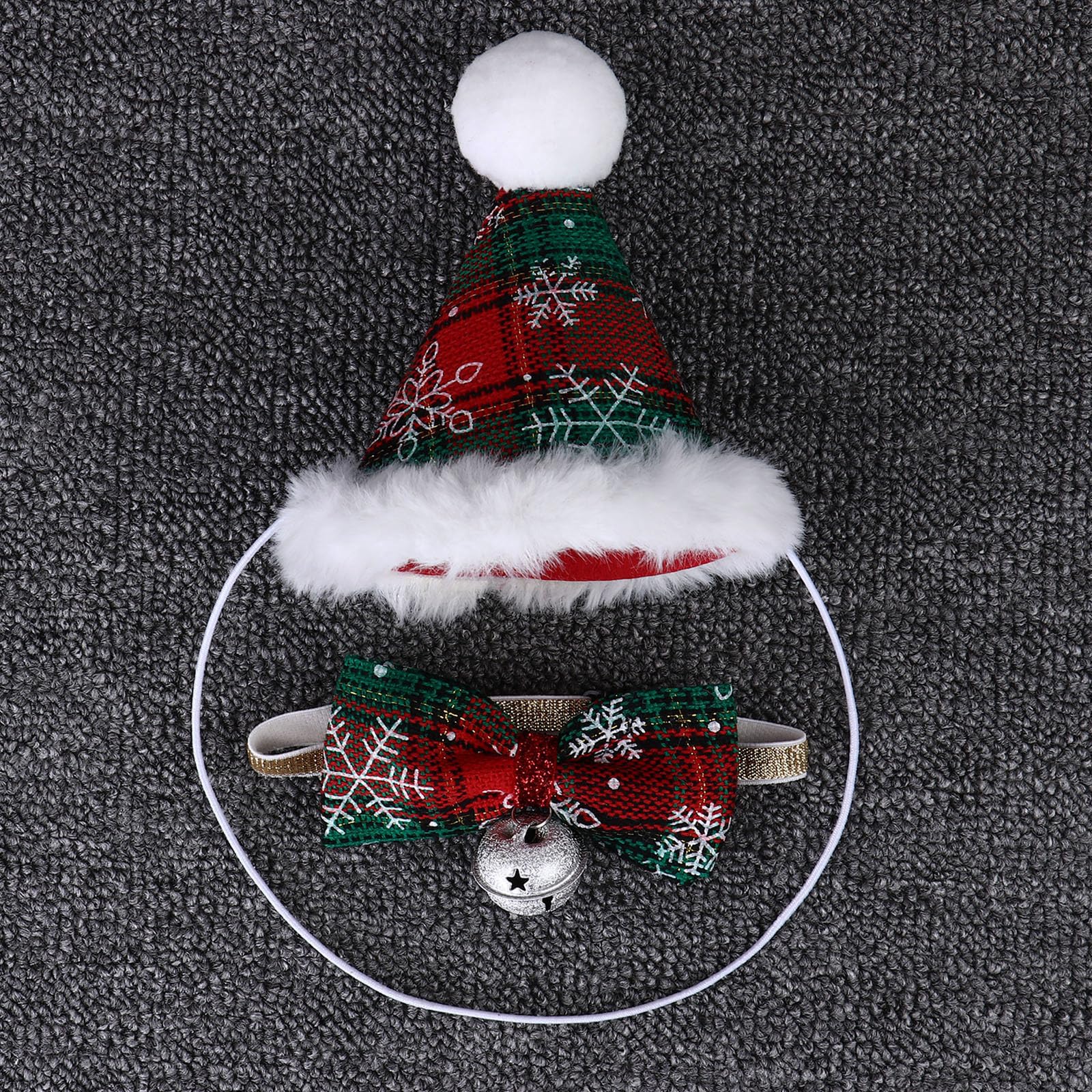 Generic Christmas Dog Cat Pets Caps Tie Small Pets Snowflake Hats Bowties Sets Snowflake Pattern Red Green Holiday Cat Party Hat