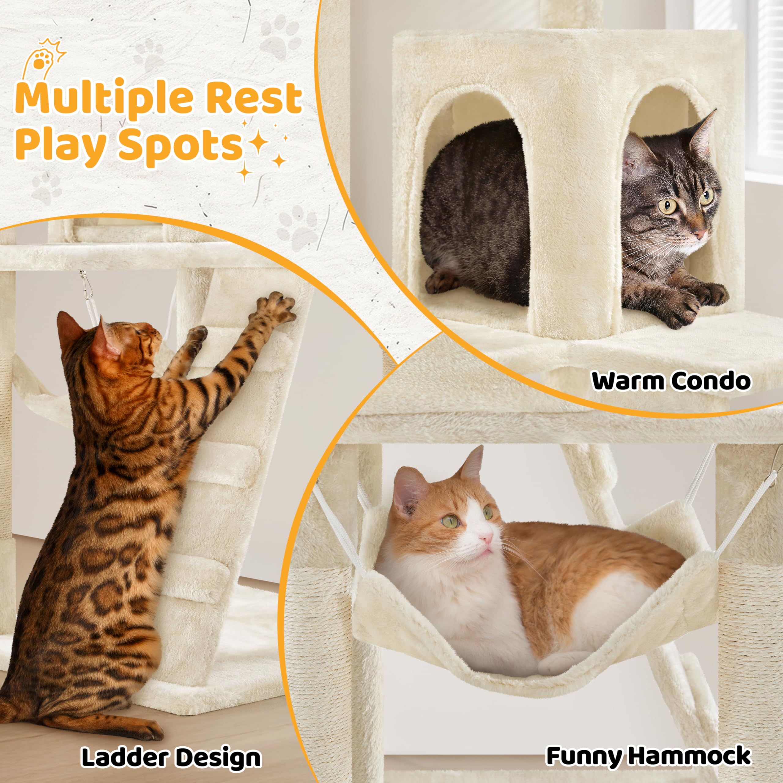 Yaheetech Cat Tree, 54in Tall Cat Tower for Indoor Cats with Extended Platform & Basket, Spacious Cat Condo, Funny Hammock, Scra