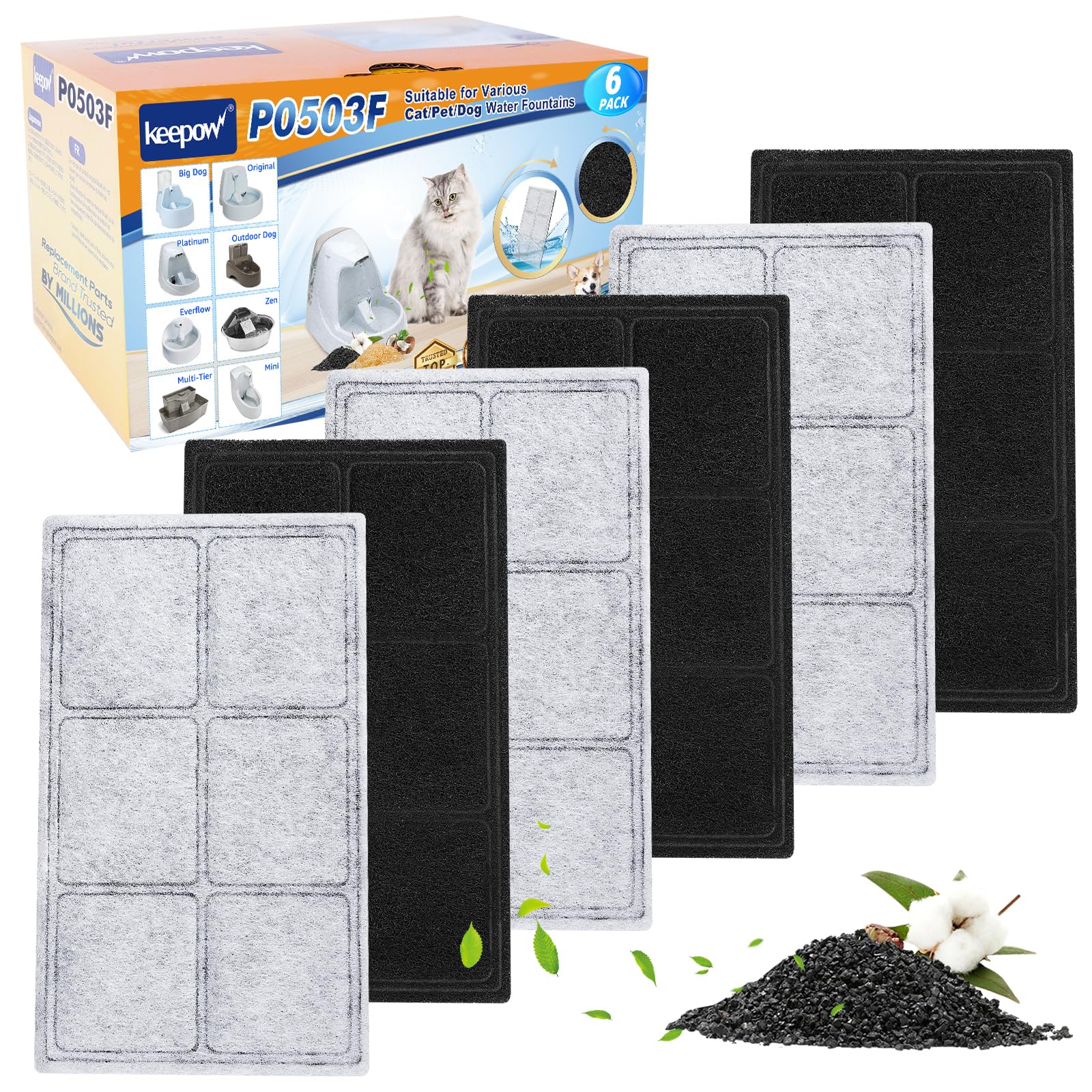 Keepow Replacement Carbon Filters For Petsafe Drinkwell Fountain, Pet Water Fountain Filters For Drinkwell Platinum, Zen, Origin