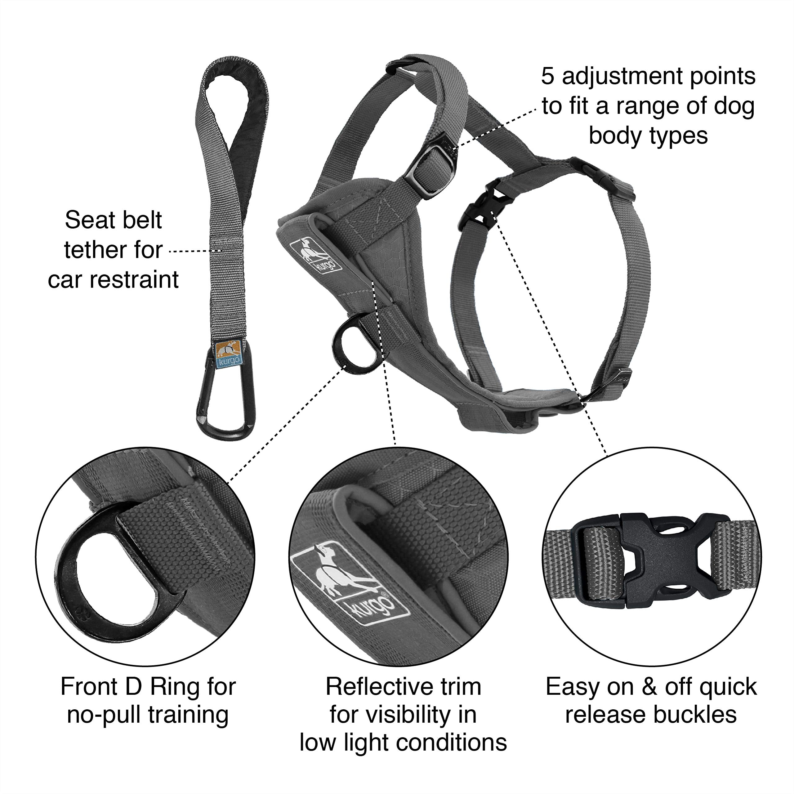 Kurgo Tru-Fit Smart Harness, Dog Harness, Pet Walking Harness, Quick Release Buckles, Front D-Ring For No Pull Training, Include