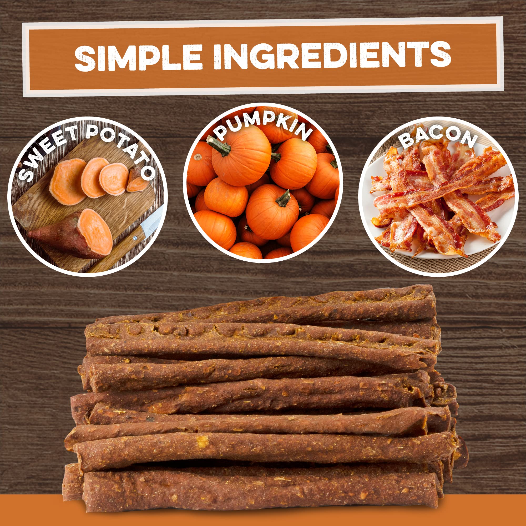 BRUTUS & BARNABY USA Sweet Potato Dog Treats - Grain Free, Pumpkin Bacon Crunchy Sticks - Great Tasting, Promotes Positive Dog G