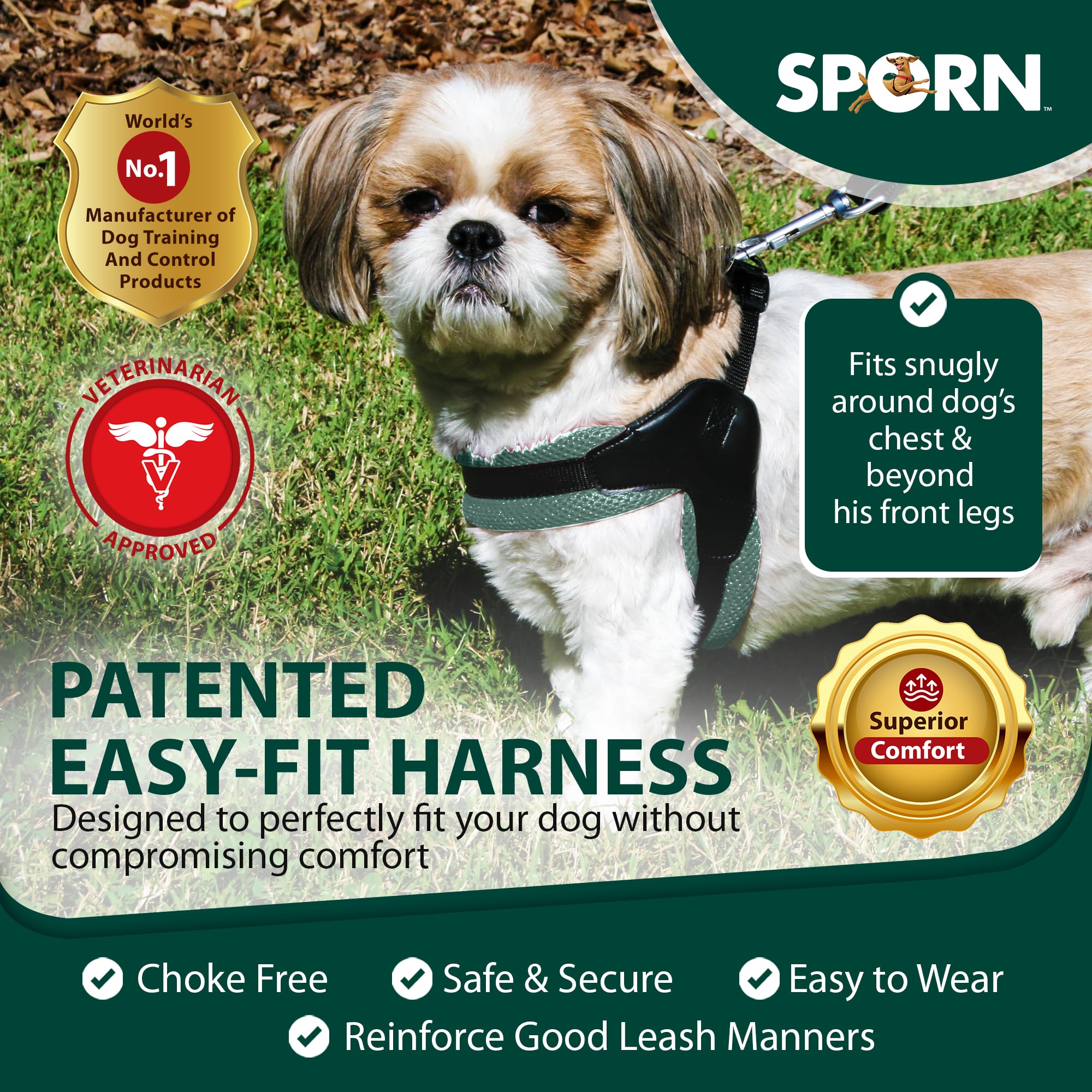 Sporn Easy-Fit Mesh Dog Harness Medium Sized Dog, Turquoise Soft Fabric Nylon No Choke Dog Harness Size Dog, Breathable & Easy Dog Walking Harness, Provides To Medium Breeds