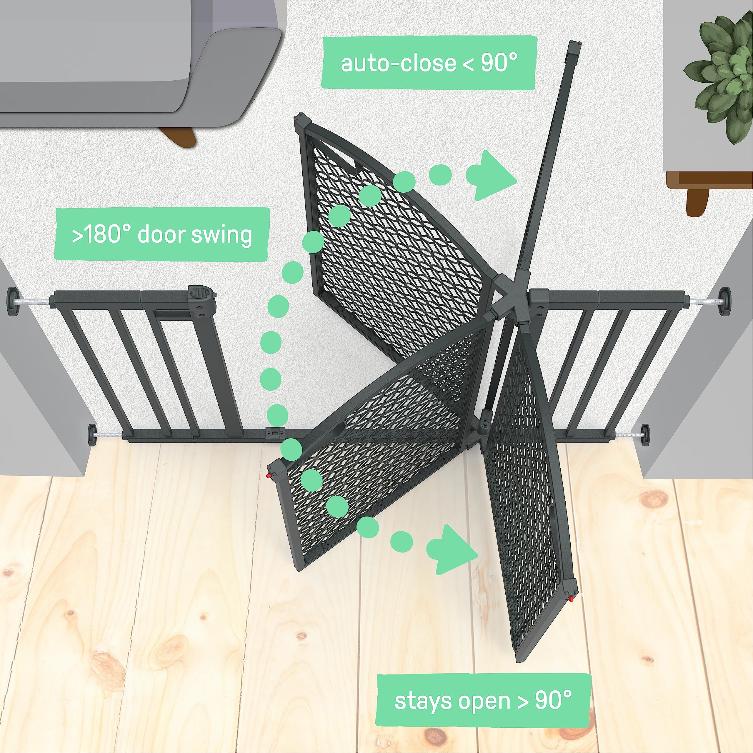 Summer Infant Modern Home Walk-Thru Safety Pet And Baby Gate, 28'-42' Wide, 30' Tall, Pressure Or Hardware Mounted, Install On Wall Or Banister In Doorway Or Stairway, Auto Close Door - Gray