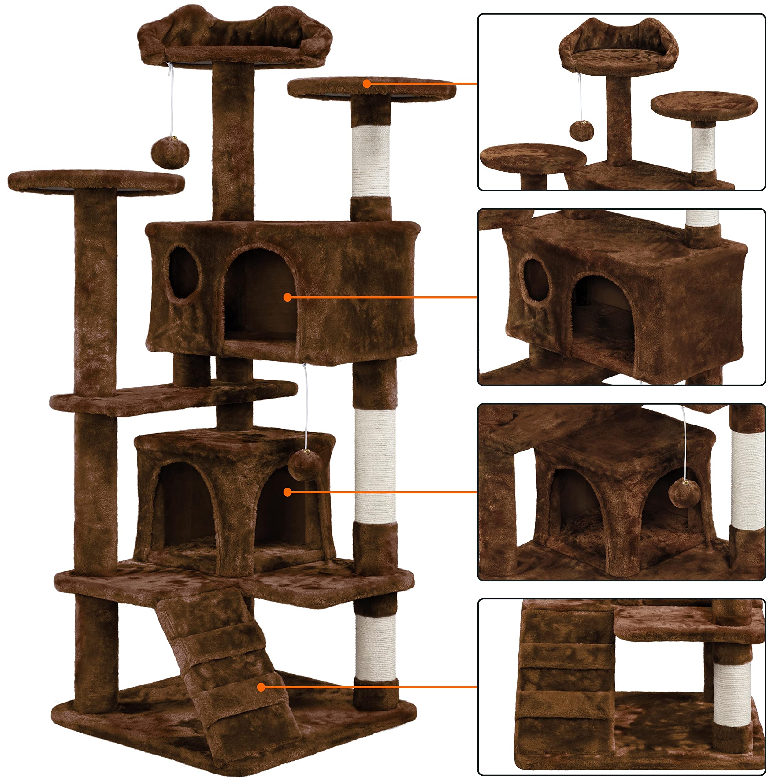 Topeakmart 54In Cat Tree, Cat Tower W/Large Cat Condo Scratching Posts And Perch, Cat Stand House Furniture, Brown