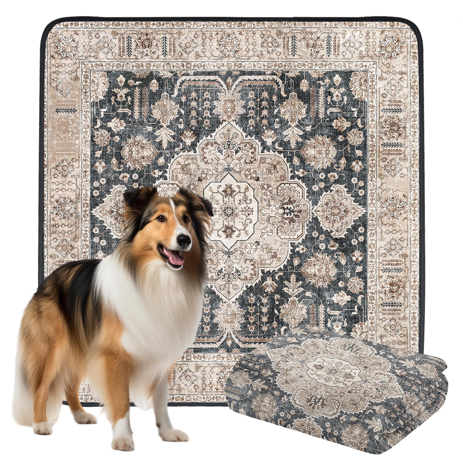 Non-Slip Dog Washable Pee Pad Extra Large 72'' X 72'', Boho Rusable Pee Pad For Dogs, Pet Training Pad For Playpen Mat, Waterpro