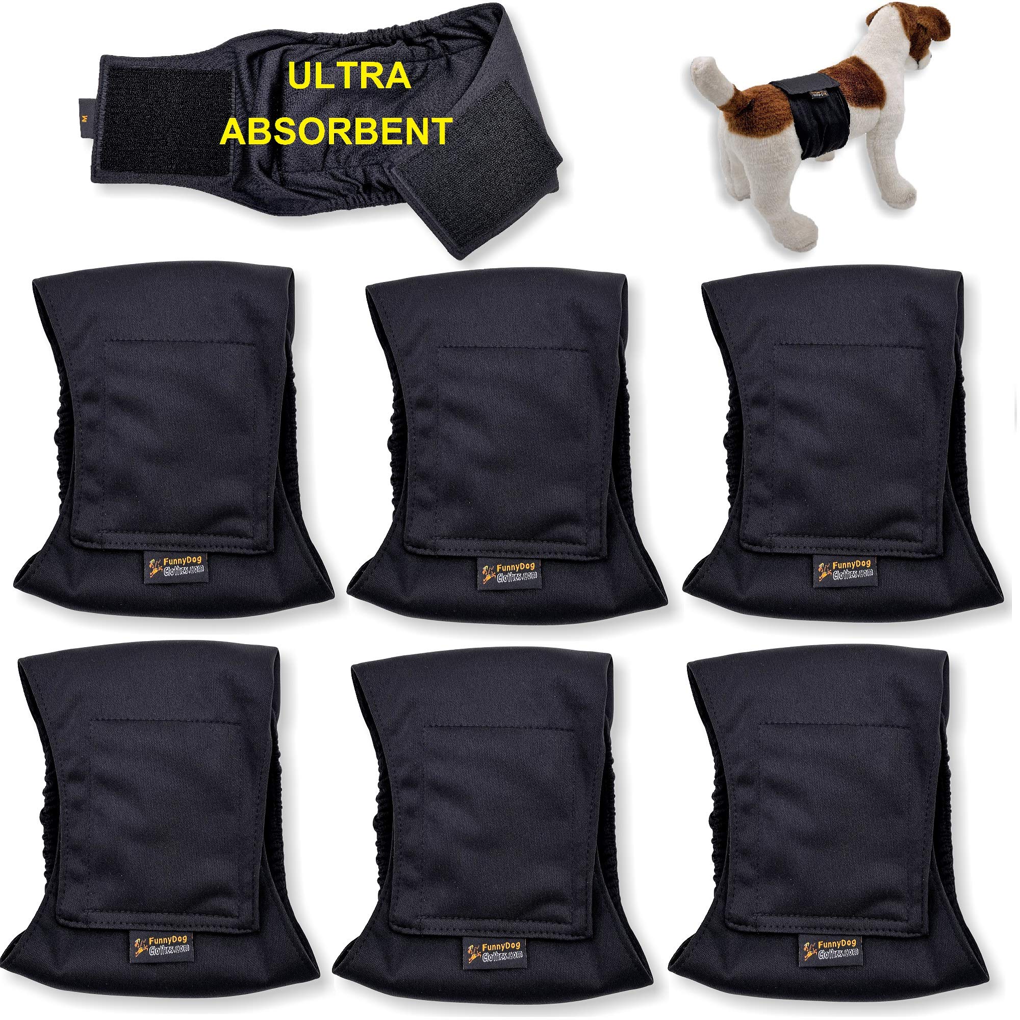 Pack of 3 or 6 Male Dog Diapers 4 - Layers of Absorbent Pads Waterproof Leak Proof Belly Band Wrap Washable (XL: Waist 20 - 26, 