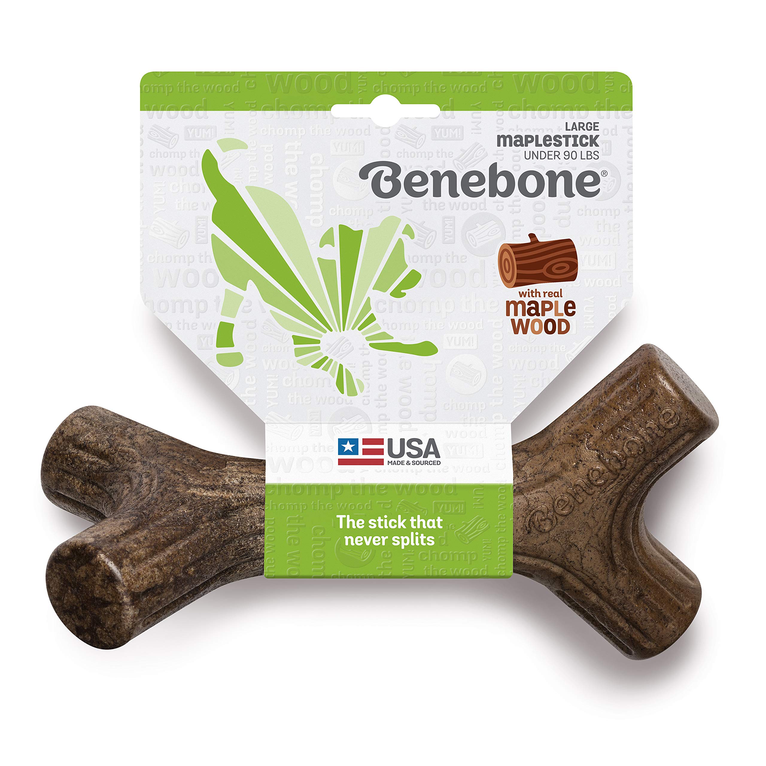 Benebone Maplestick Durable Dog Chew Toy For Aggressive Chewers, Real Maplewood, Made In Usa, Large