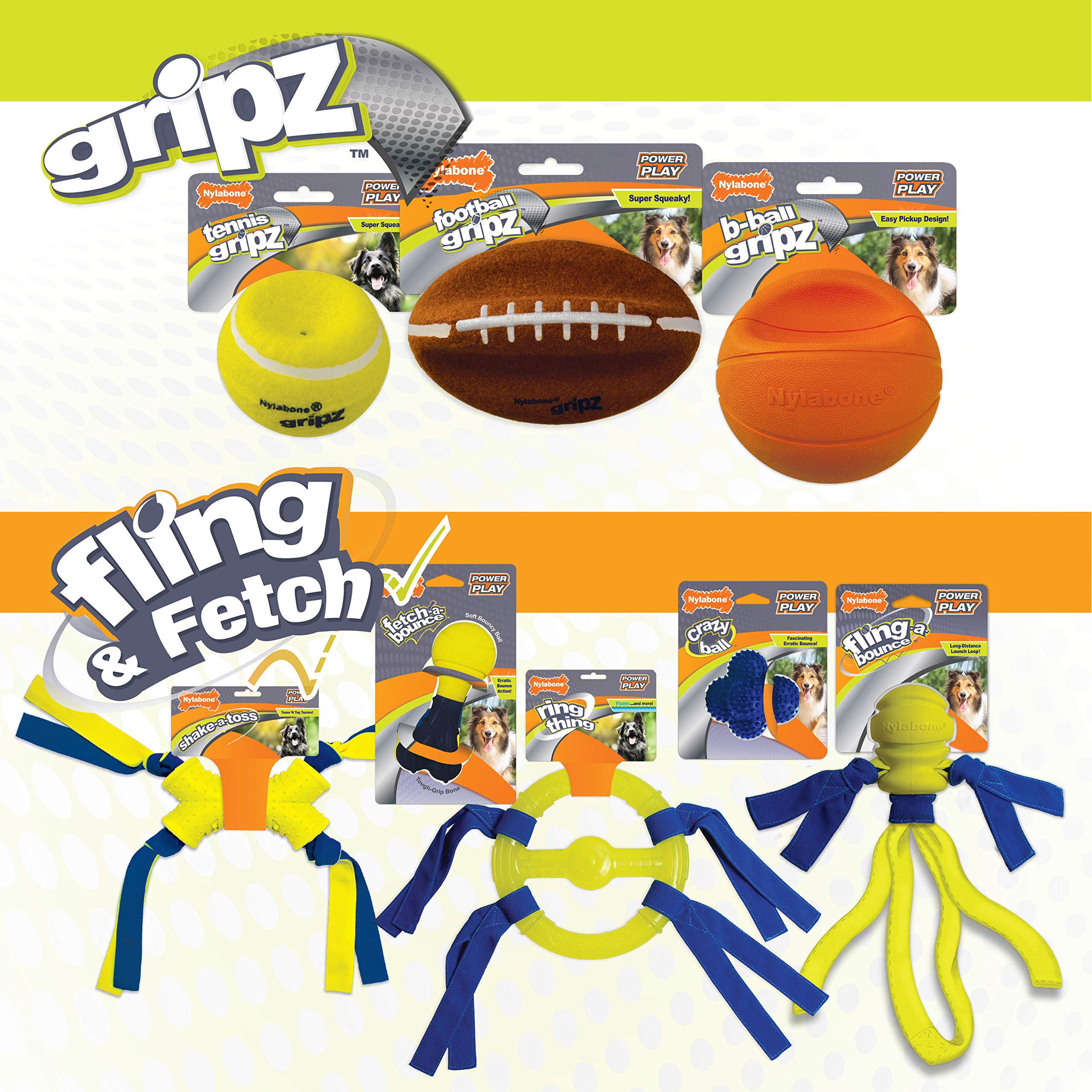 Nylabone Power Play Tennis Gripz Fetch Toy, Squeaky Tennis Ball Chew Toy For Dogs, Small (3 Count)
