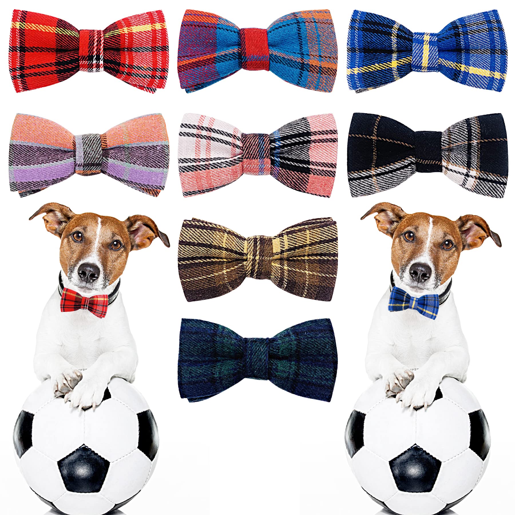 Pet Show 8Pcs Plaid Small Dogs Collar Bow Ties Puppies Cats Collar Charms Accessories Slides Attachment Bowties For Birthday Wed