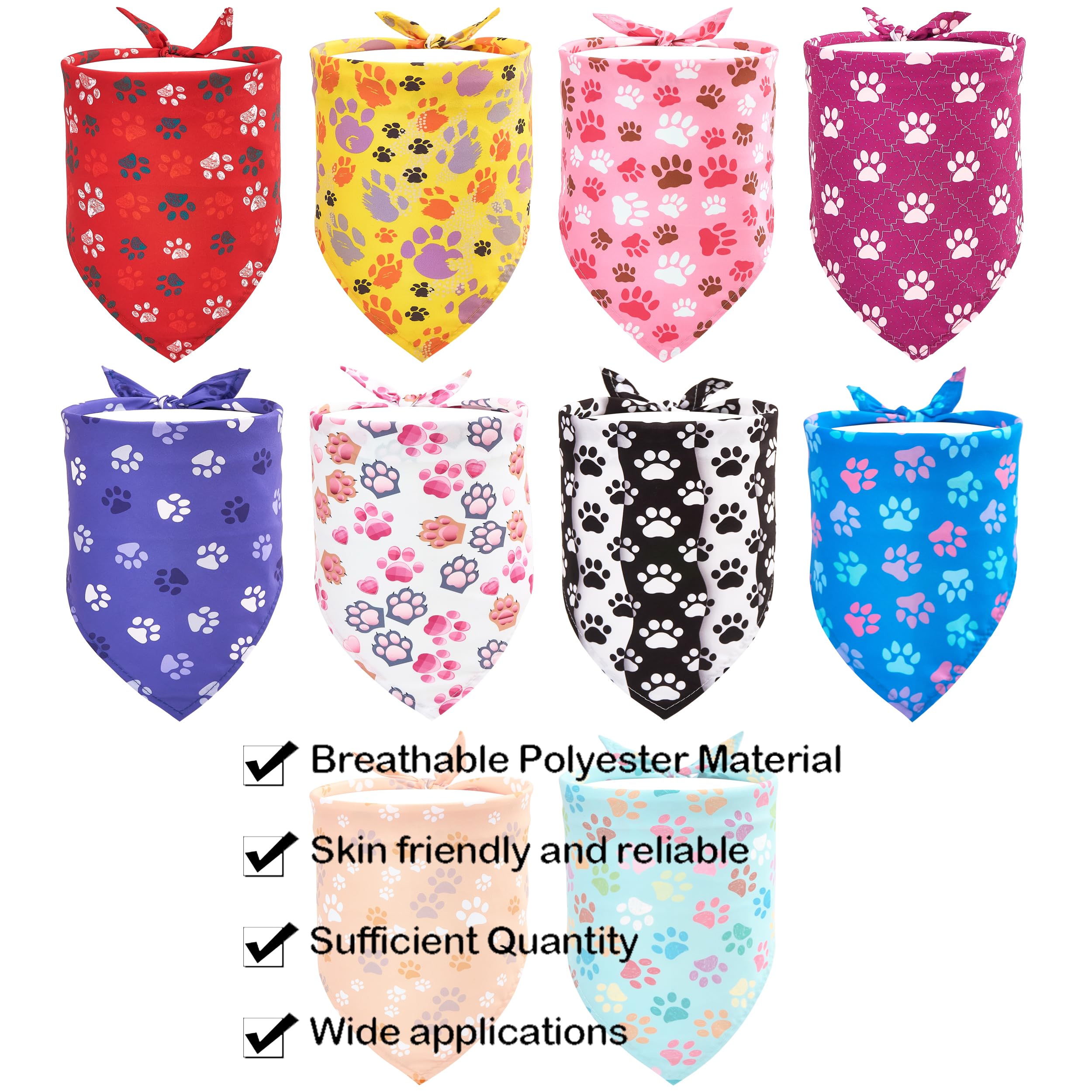 JpGdn 10PCS Dog Bandanas Small Medium with Paw Print Red Blue Yellow Pink Purple White Black Green Scarves for Boys and Girls Gr